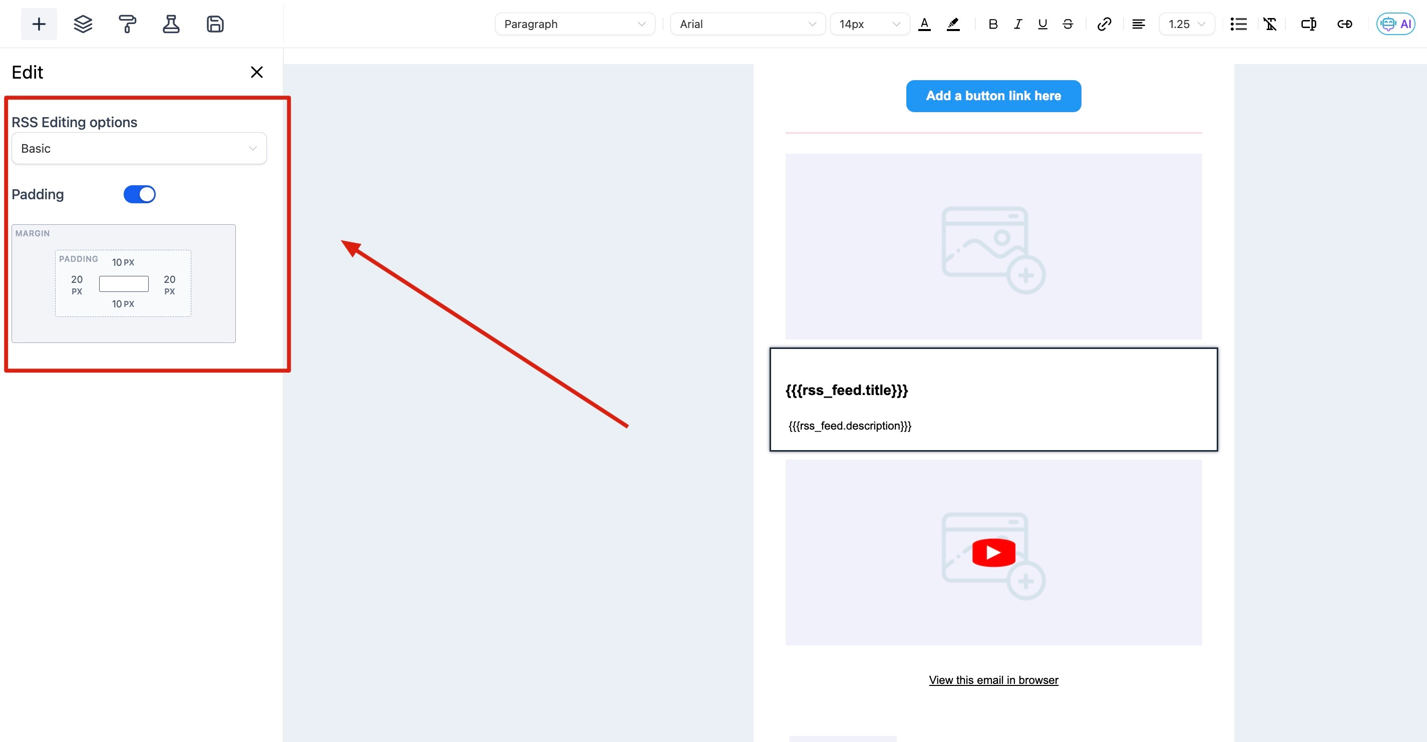 How to use the Email Builder and its In-line Editor – RSS Header: