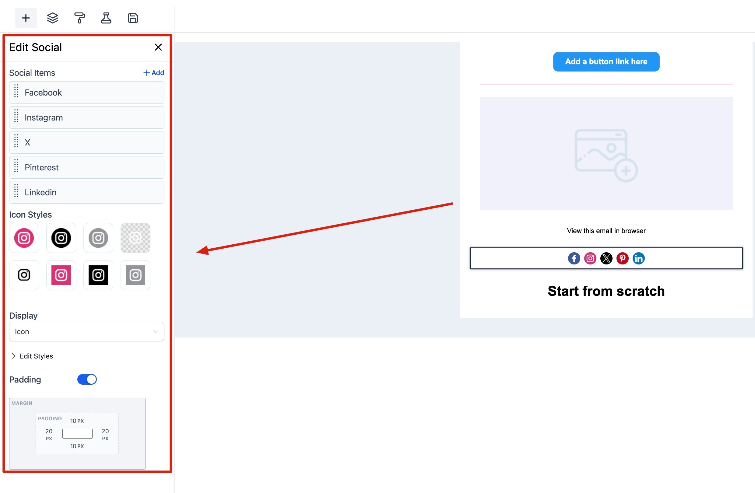 How to use the Email Builder and its In-line Editor – Social: