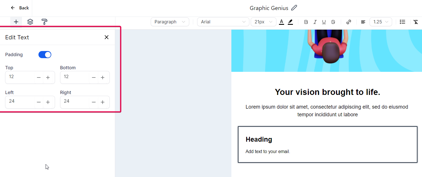 How to use the Email Builder and its In-line Editor – Text: