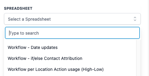 How to use the Google Sheets Premium Workflow Action? – Select a Spreadsheet: