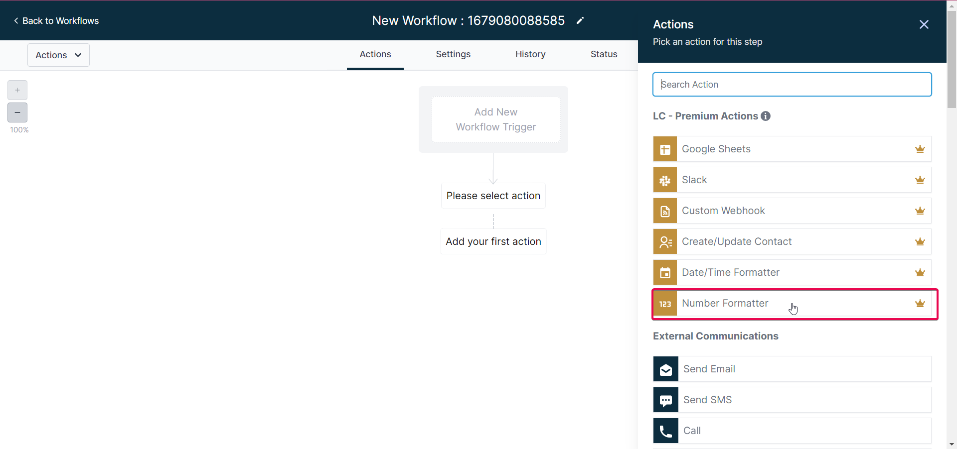 How to use the Number Formatter Premium Action? – Inside a workflow, add the Number Formatter Premium Action