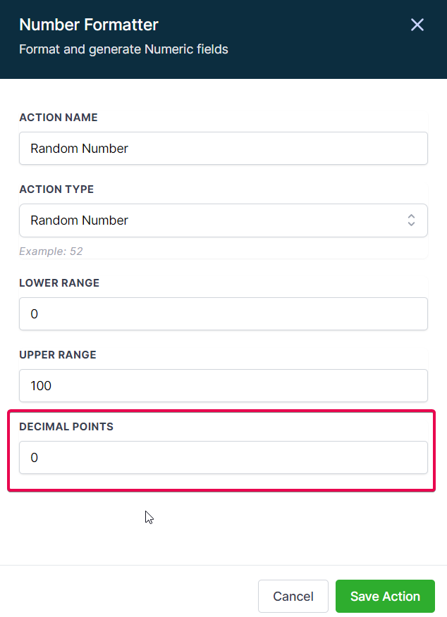 How to use the Number Formatter Premium Action? – Random Number: