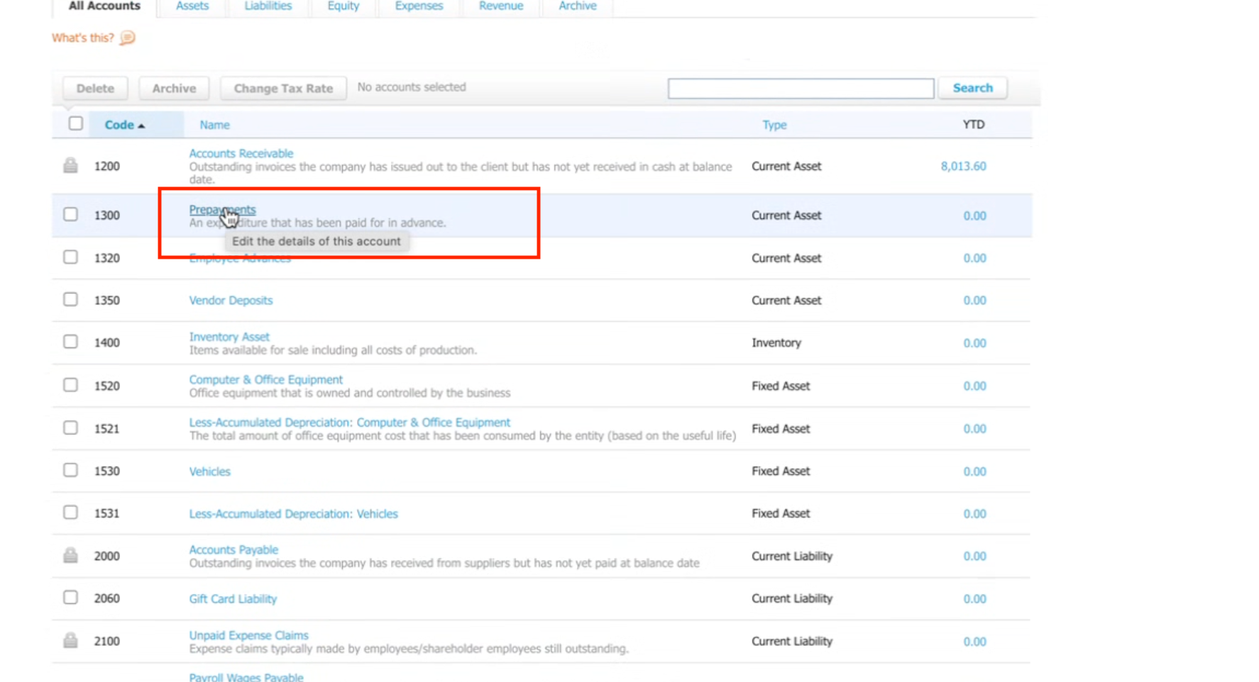 How to view all “Chart of Accounts” within the Xero Integration? – Step 4: Select the Relevant Account