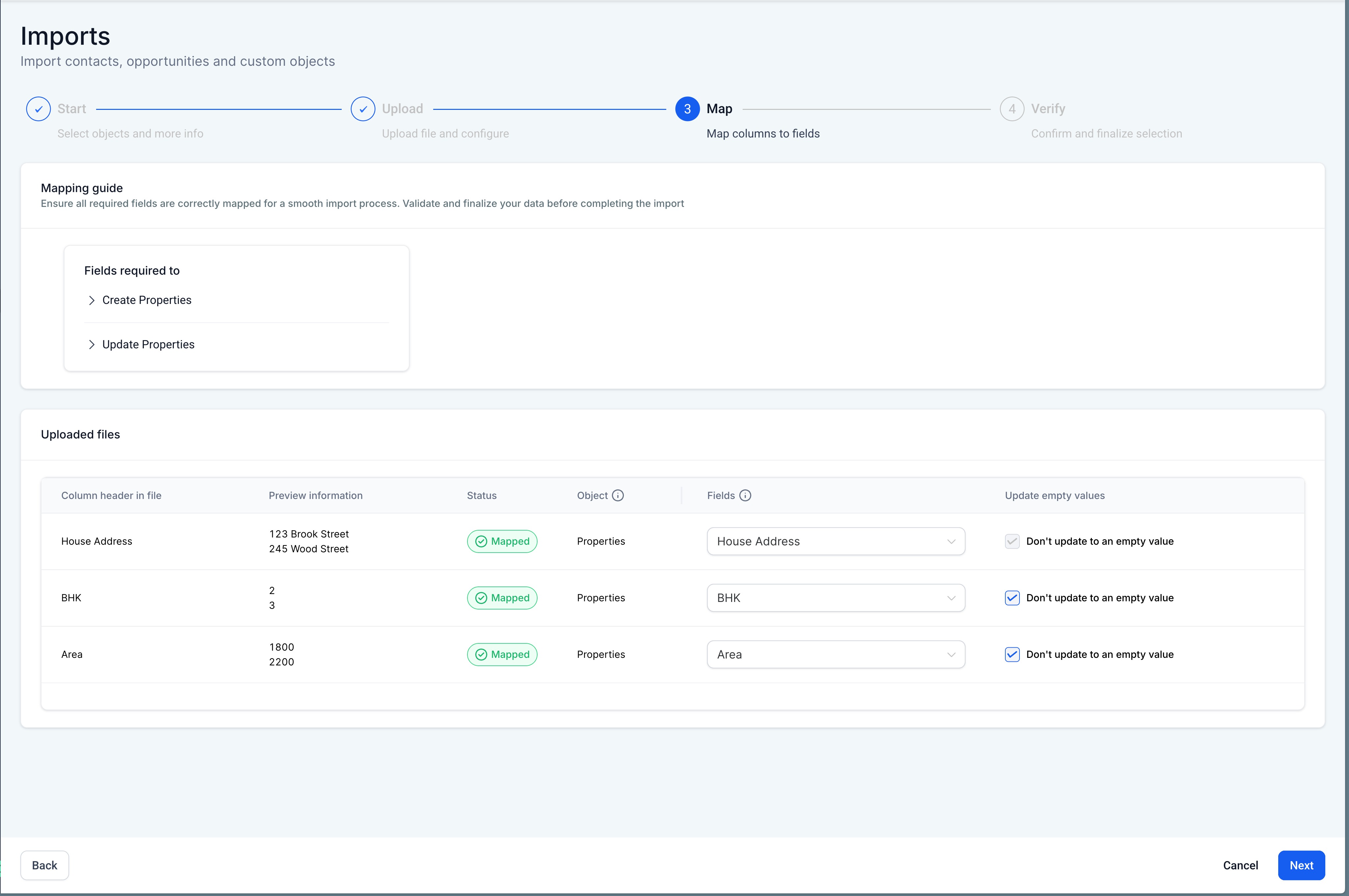 Import Companies & Custom Objects Using a CSV File – Step 4: Map Columns to Fields