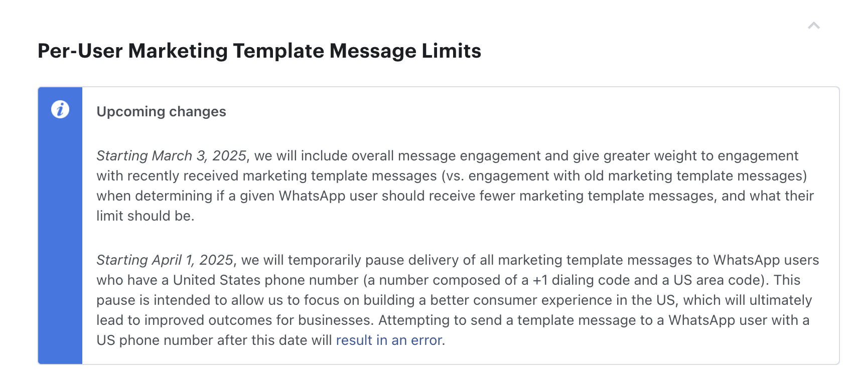 Important Update: : WhatsApp Marketing Messages to U.S. Numbers Paused Starting April 1, 2025 – Action Required
