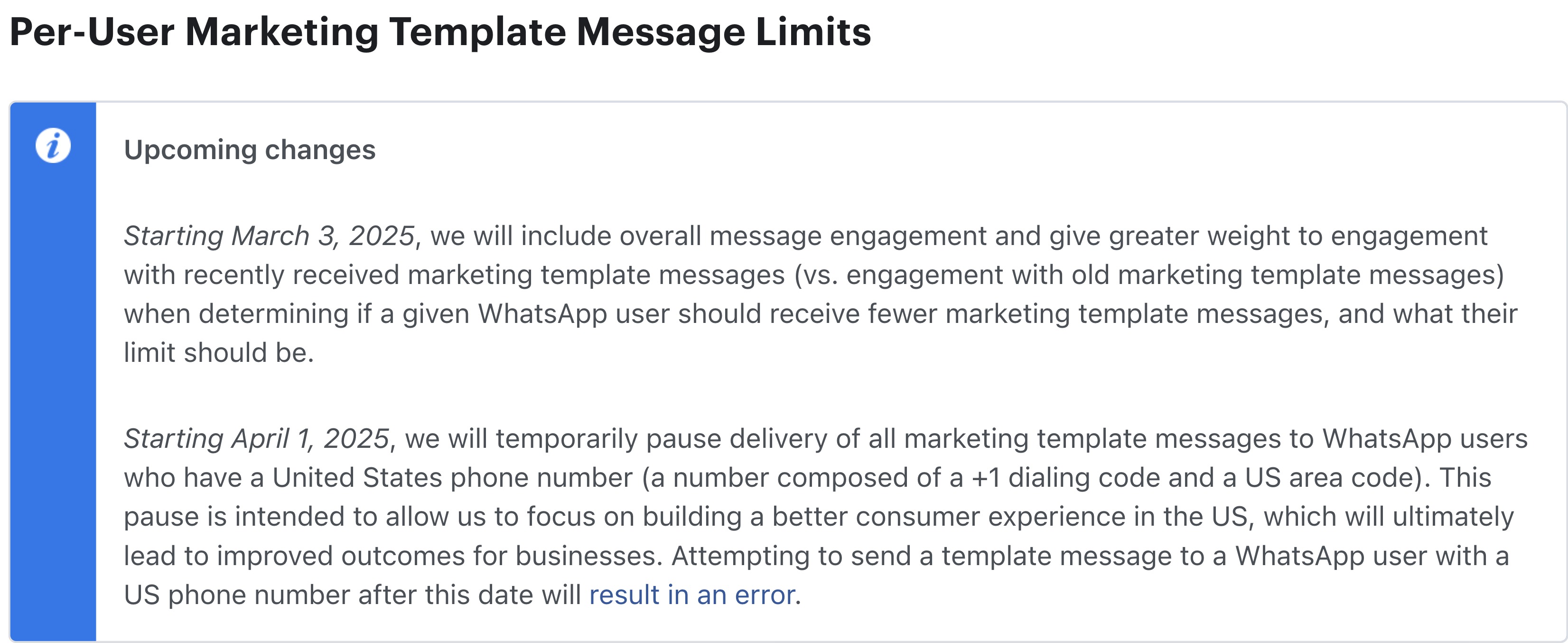 Important Update: WhatsApp Marketing Templates Pause in the U.S. Starting April 1, 2025 – Screenshot
