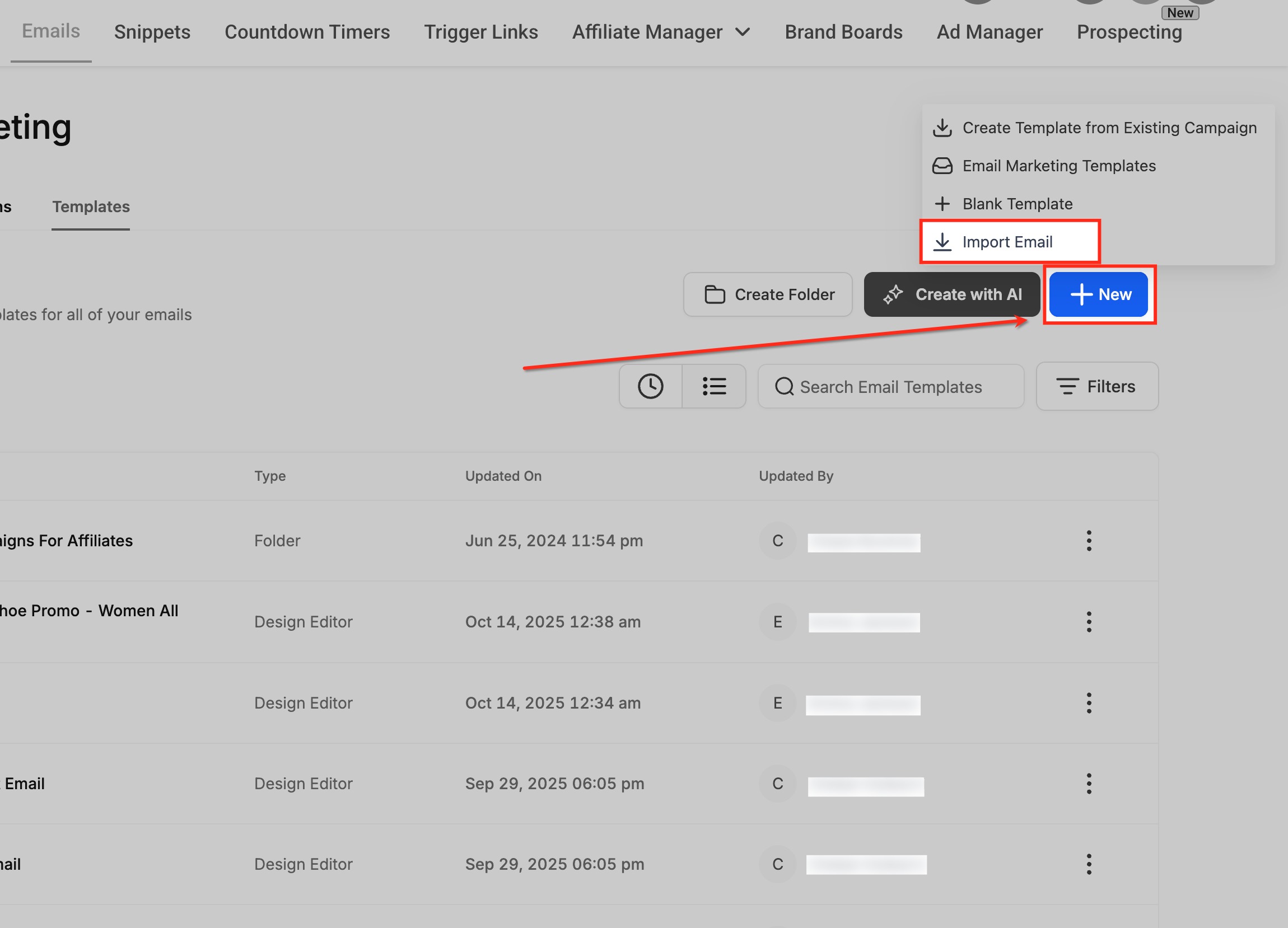Importing and Editing Mailchimp Email Templates in Design Editor – Start a New Import