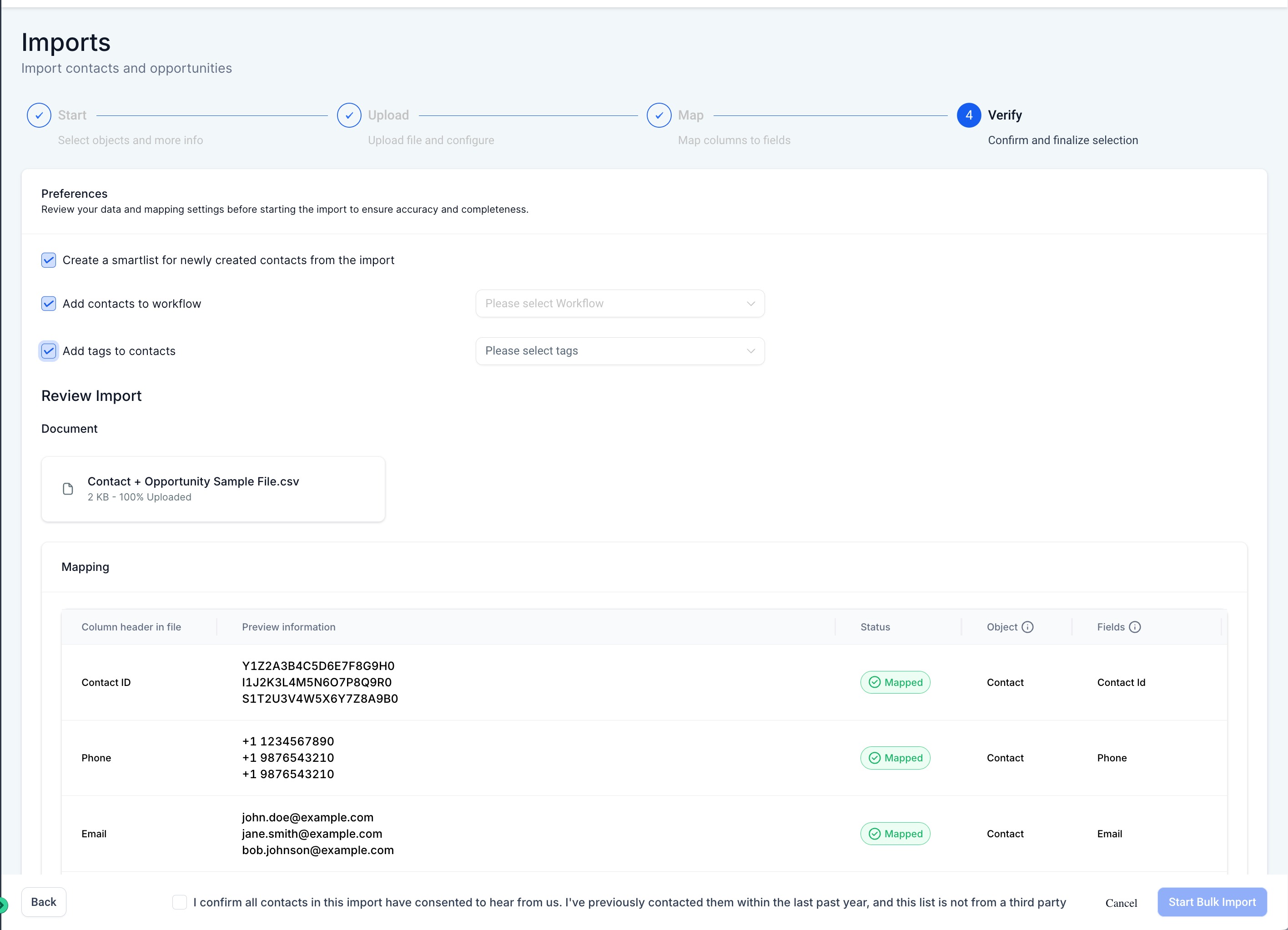 Importing Contacts and Opportunities via CSV (Coming Soon) – Step 5: Verify and Import