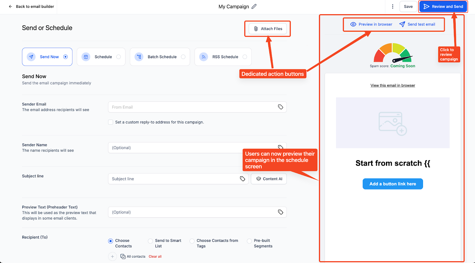 Improved Email Campaign Flow and Campaign Summary Page – Note: