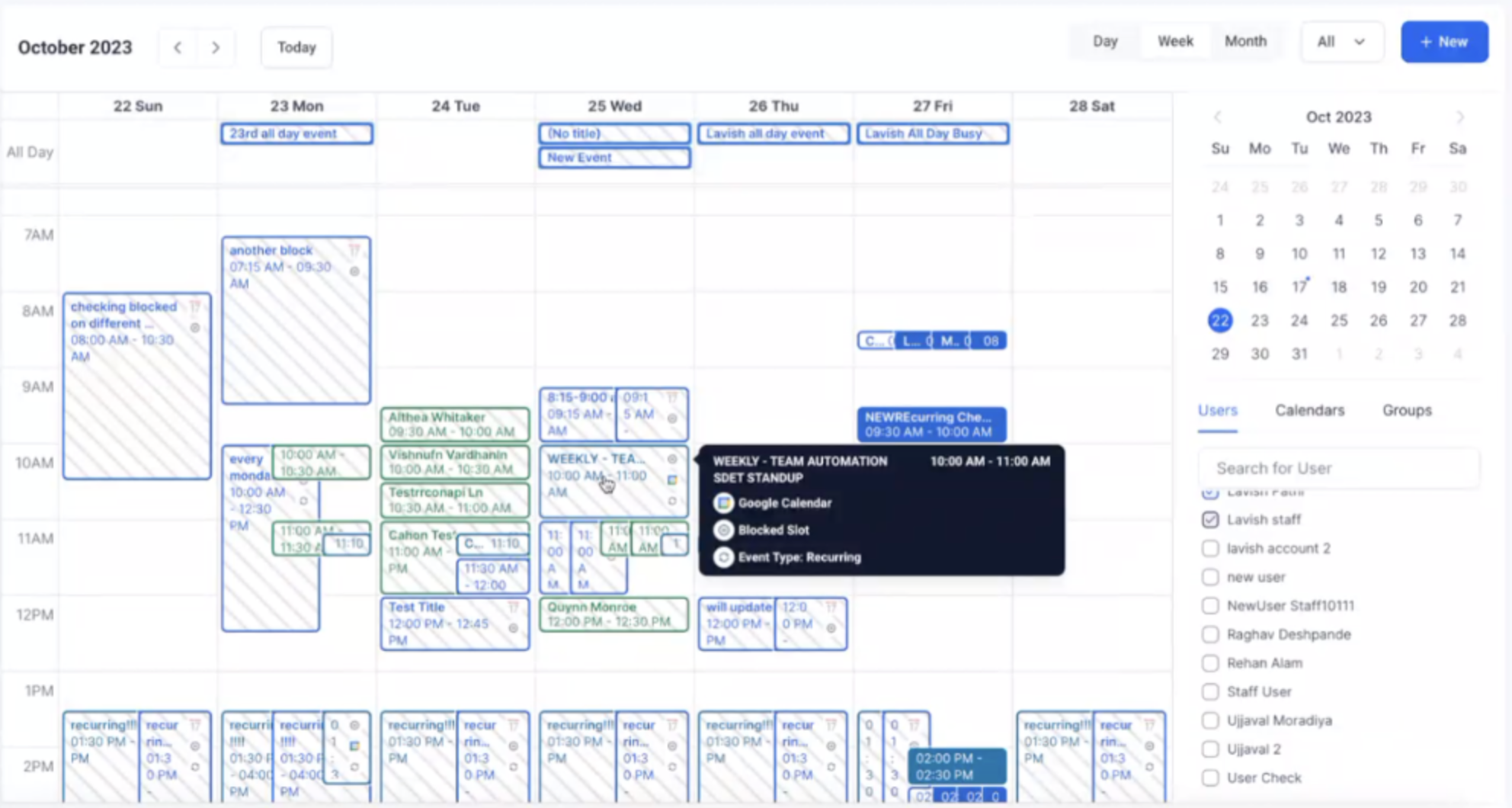 In App Calendar view – Additional Info on Hover