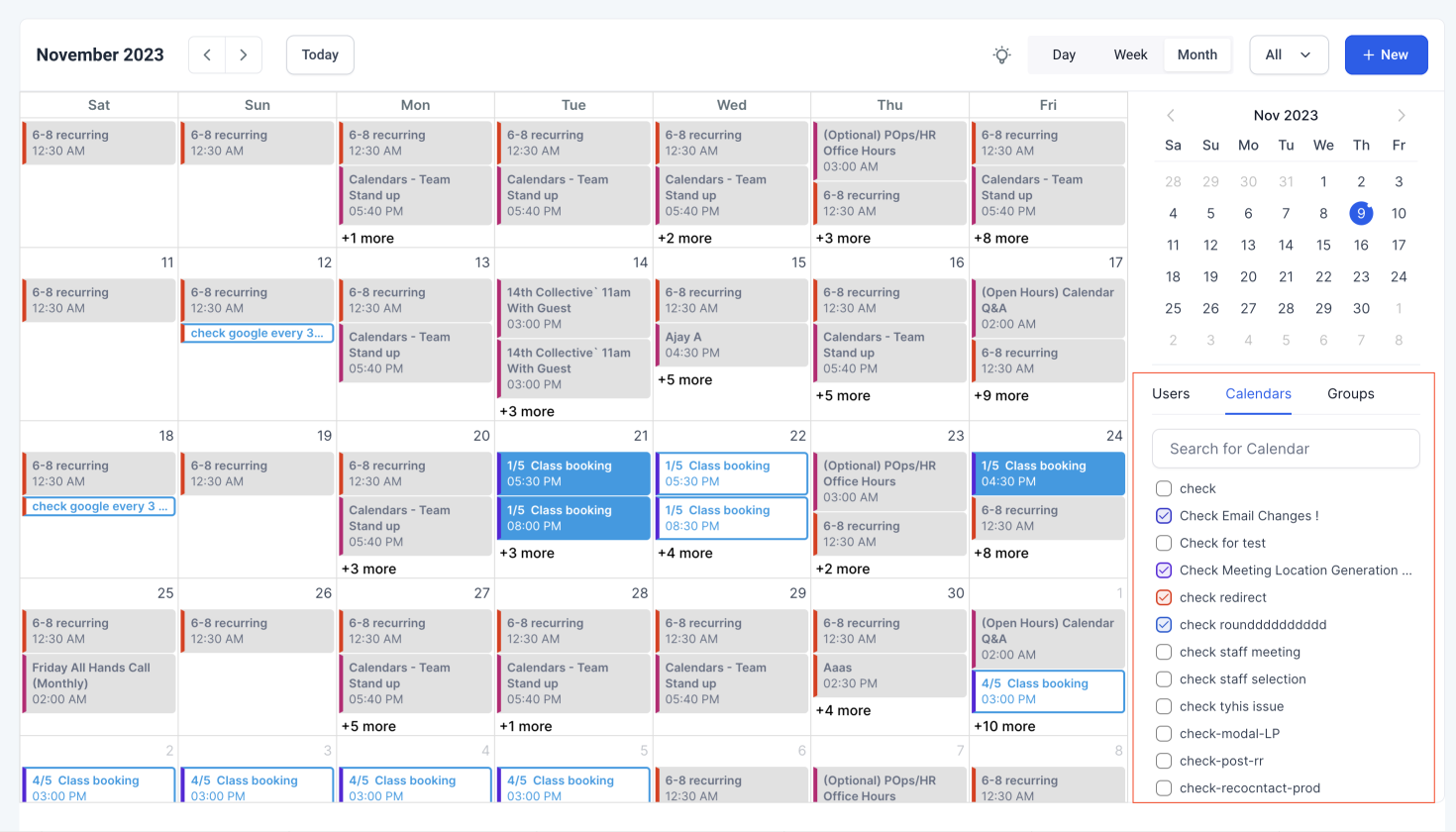 In App Calendar view – Multi-Calendar View