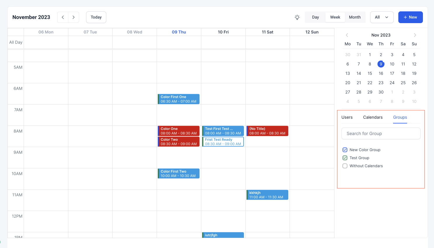 In App Calendar view – Multi-Group View