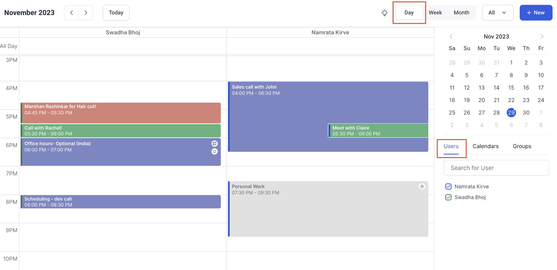 In App Calendar view – Quick Day View