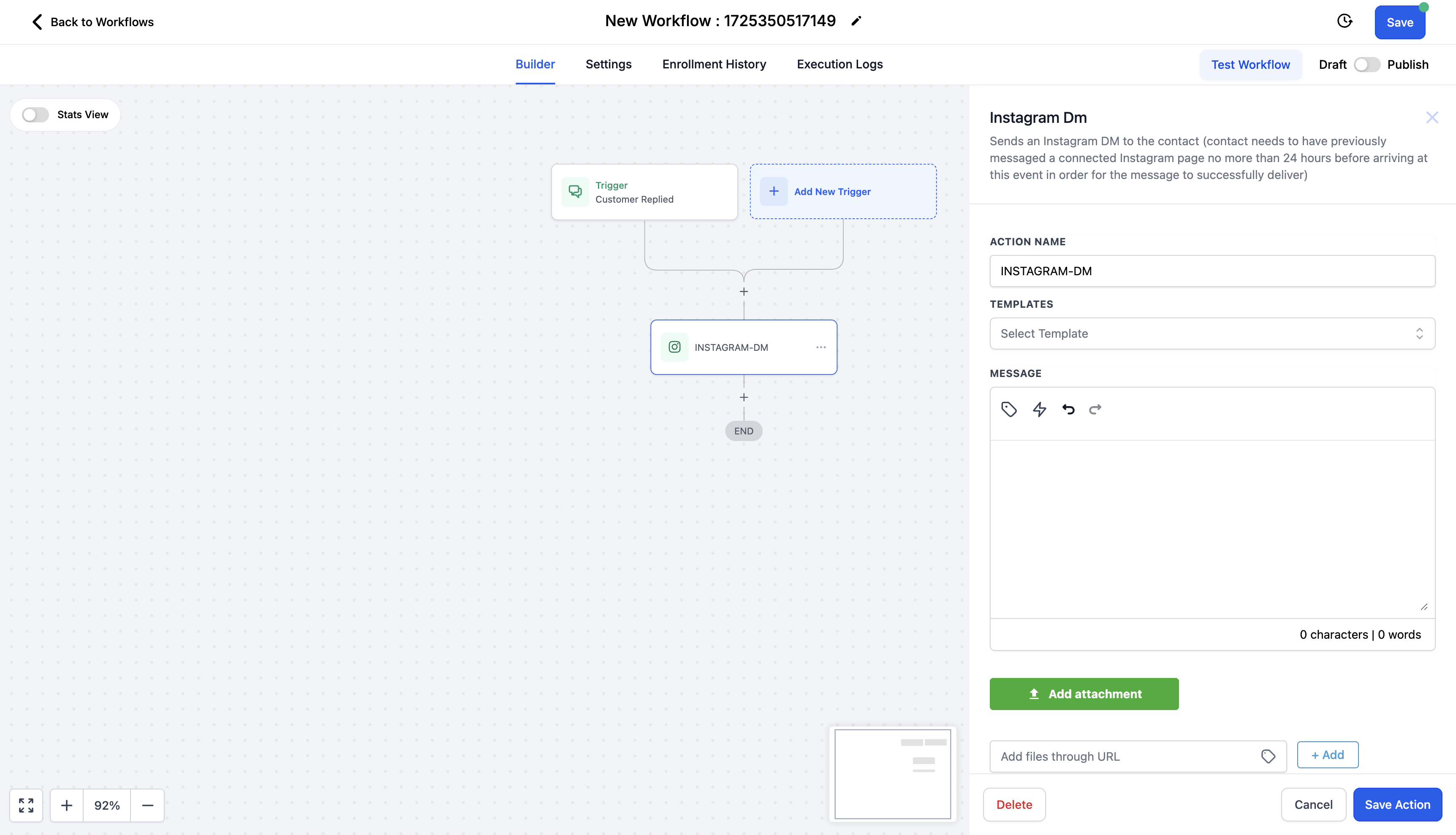 Instagram DM – Workflow Action – Instagram DM - Action: