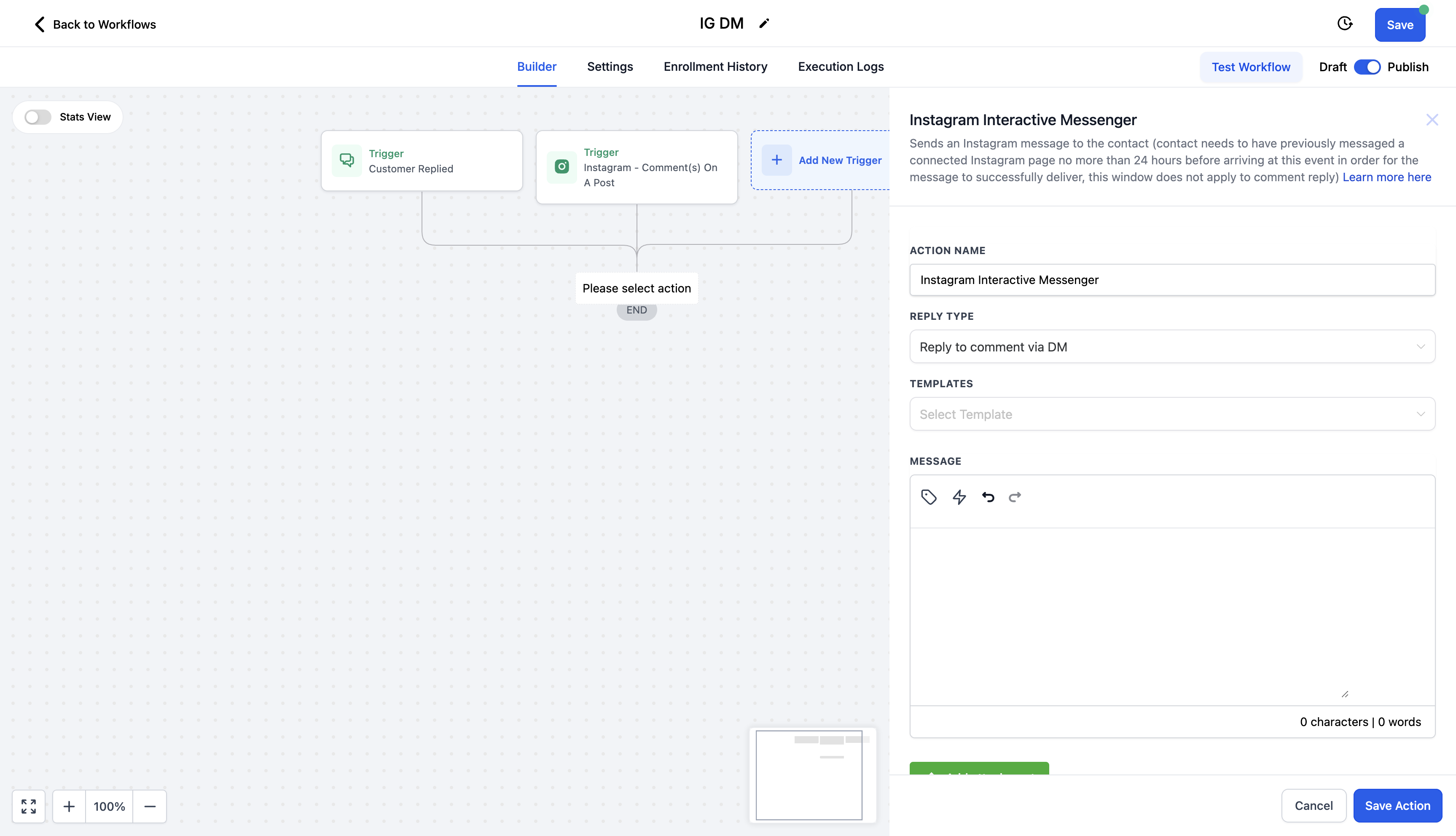Instagram DM – Workflow Action – Instagram DM - Action: