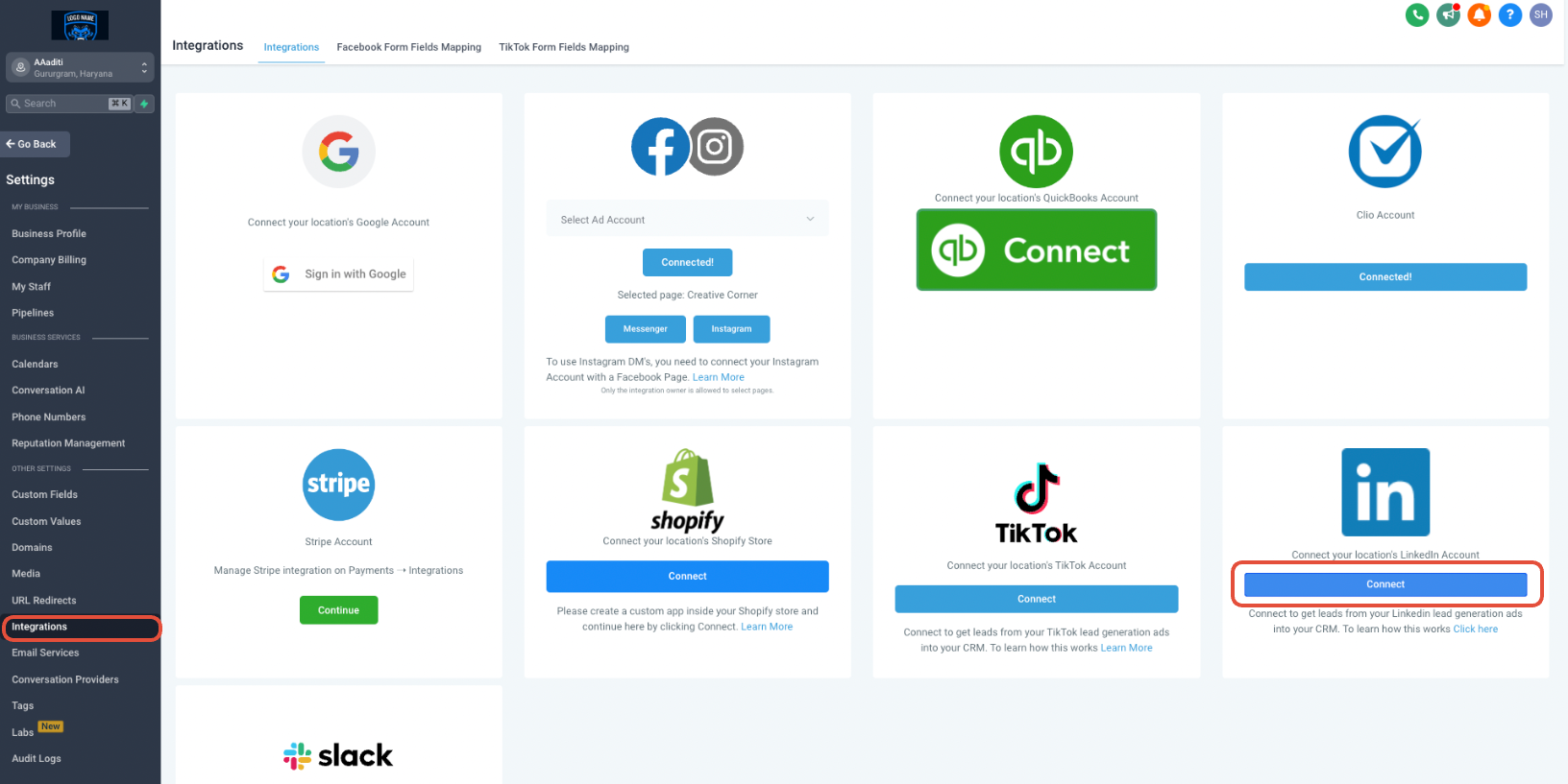 Integrating LinkedIn Lead Ads with CRM – Initiate LinkedIn Integration: