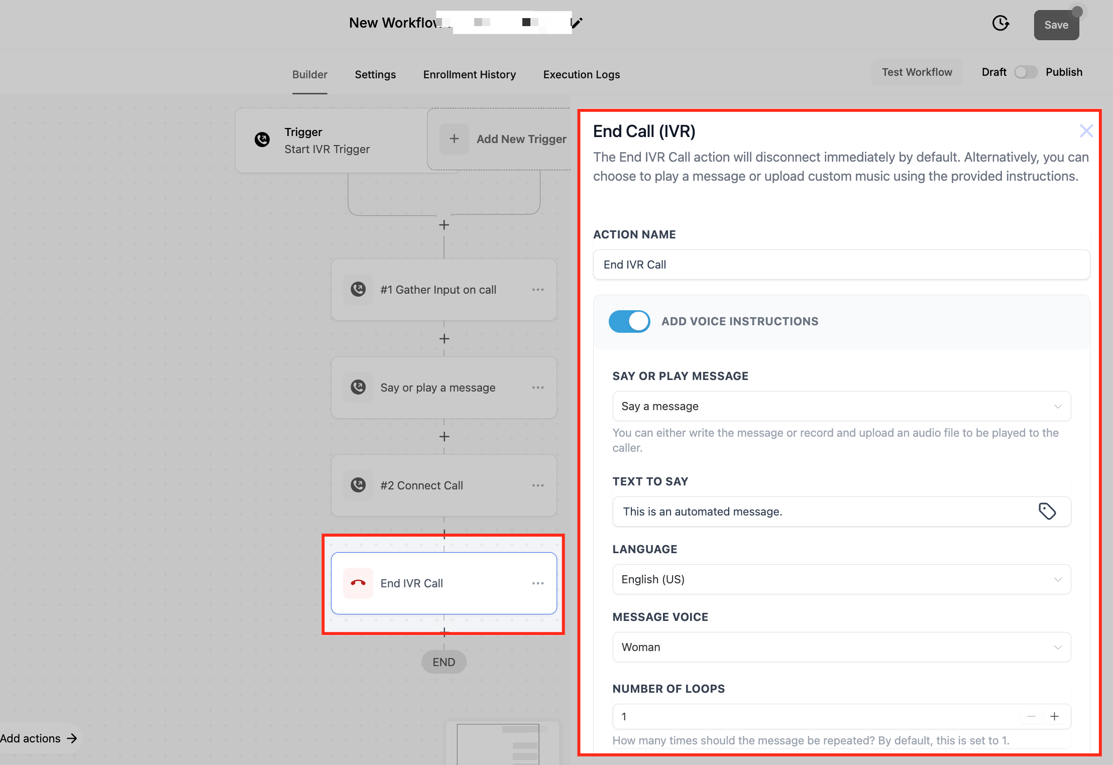 Interactive Voice Response (IVR) Guide – Triggers & Actions – End Call (IVR) Workflow Action