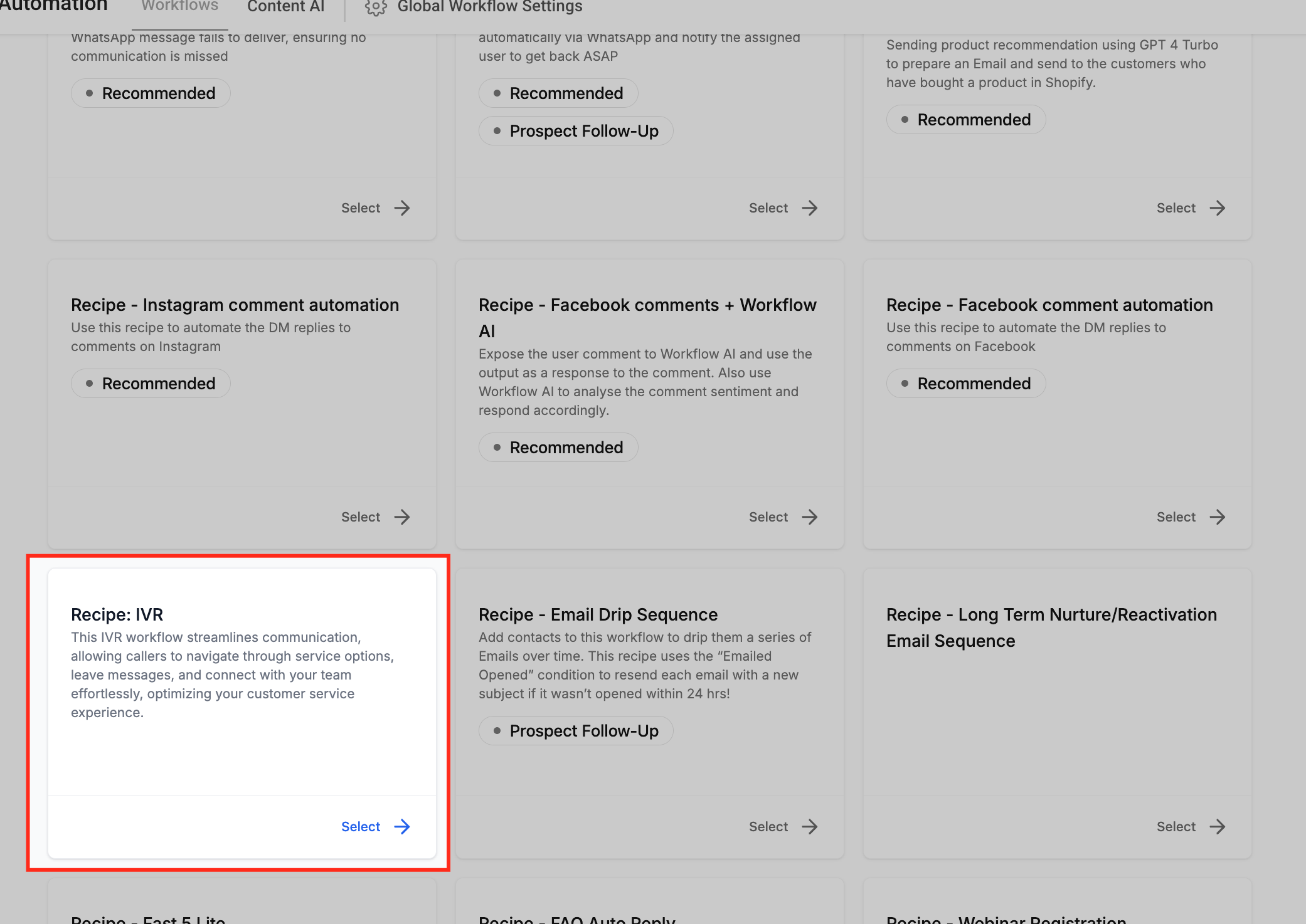 Interactive Voice Response (IVR) Guide – Triggers & Actions – Method 1: Using the IVR Workflow Recipe (Faster Setup)