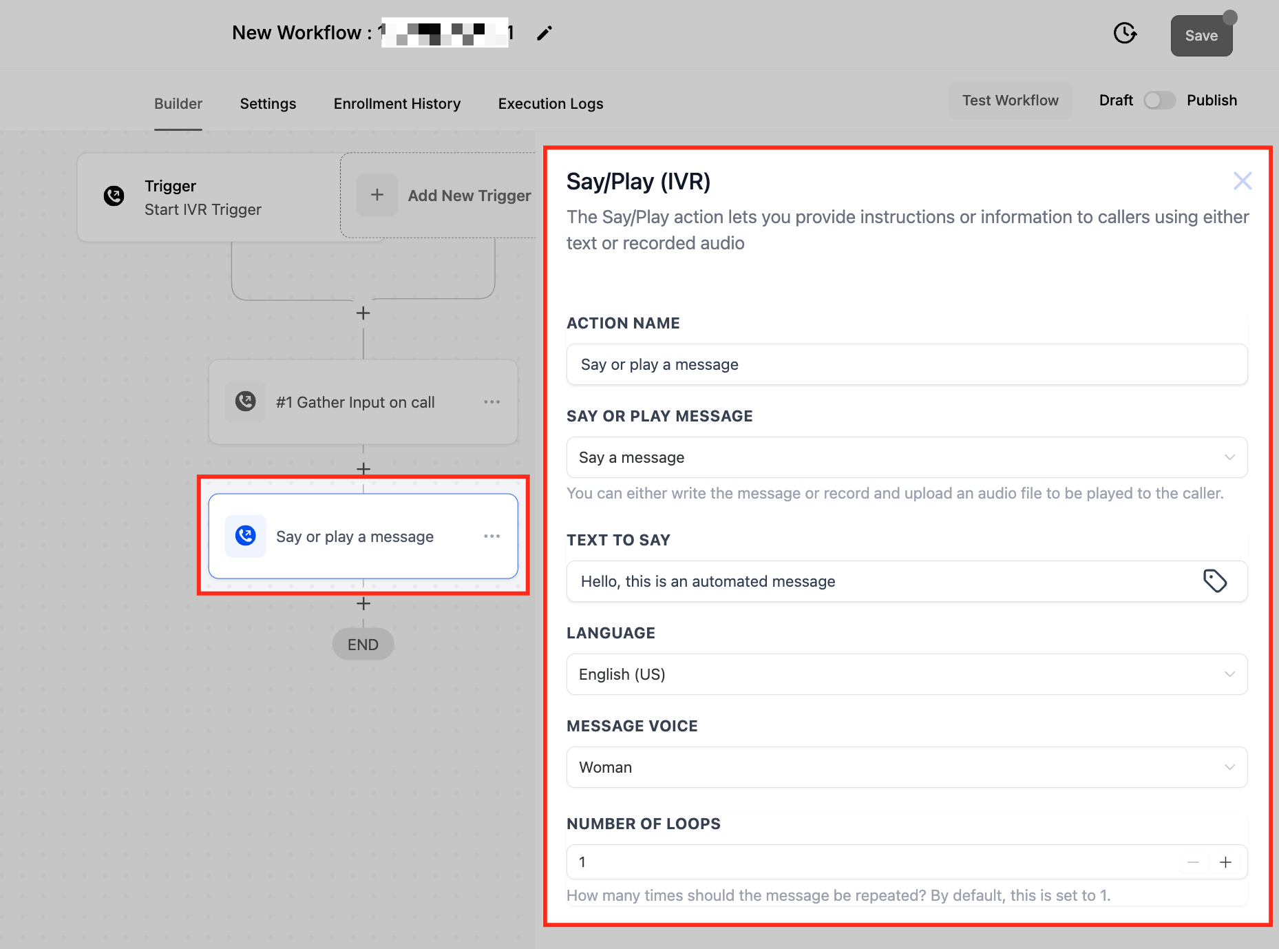 Interactive Voice Response (IVR) Guide – Triggers & Actions – Say/Play Message Workflow Action