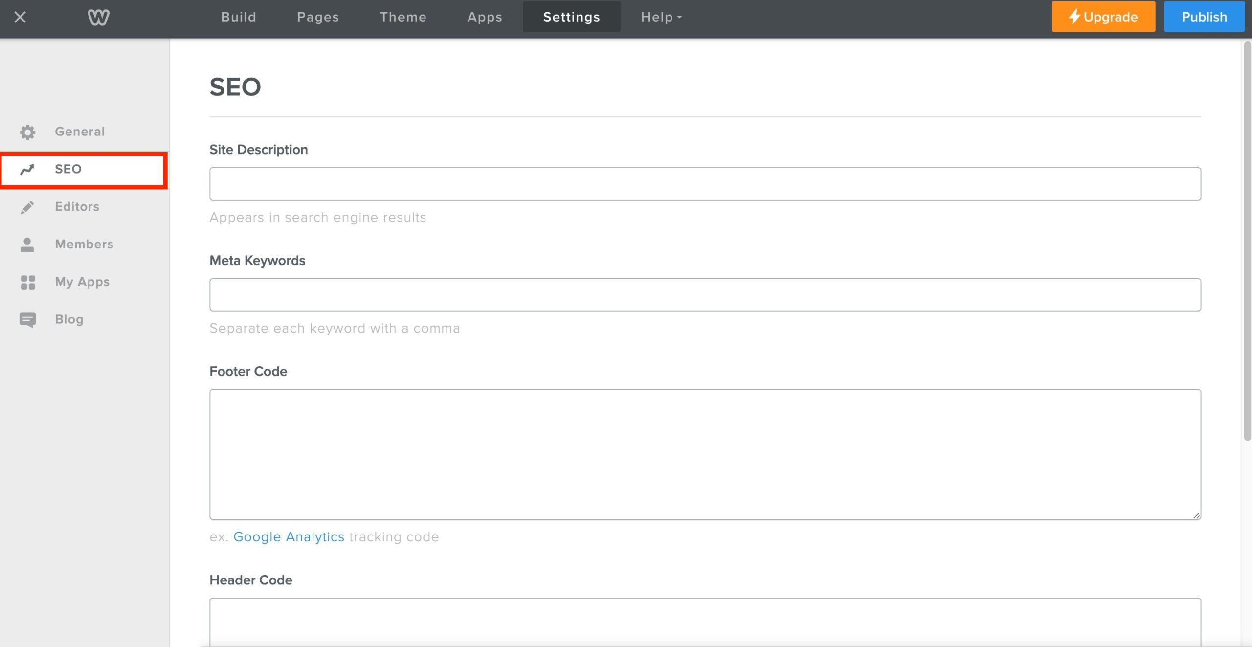 LeadConnector Webchat for Weebly: How to Get Started – Method 1: Adding a Custom Chat Widget with Weebly's Header Code Injection Feature