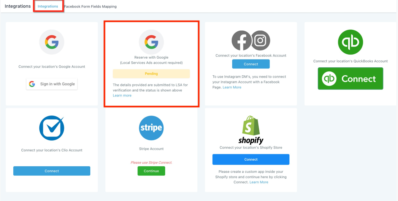 LSA – Reserve with Google Integration – Integration Status and Verification