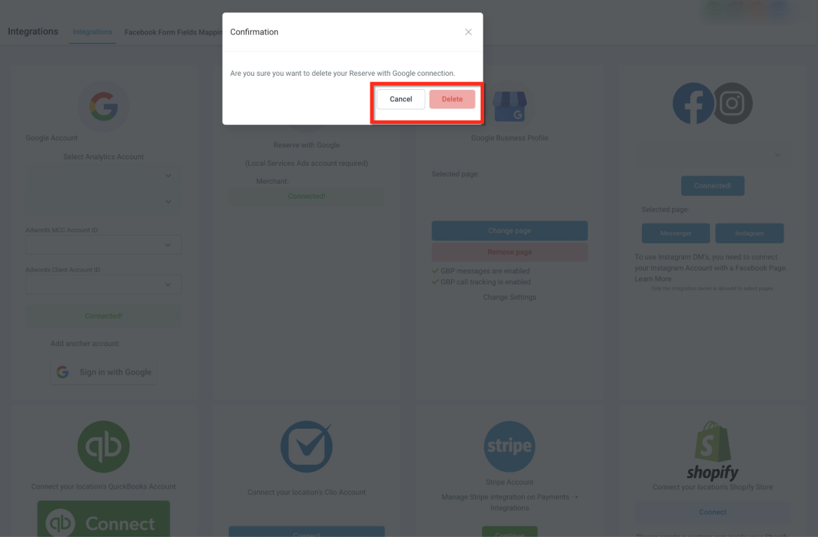 LSA – Reserve with Google Integration – Removing the Integration