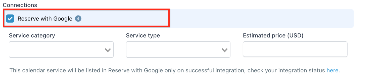LSA – Reserve with Google Integration – Selecting a Service Calendar