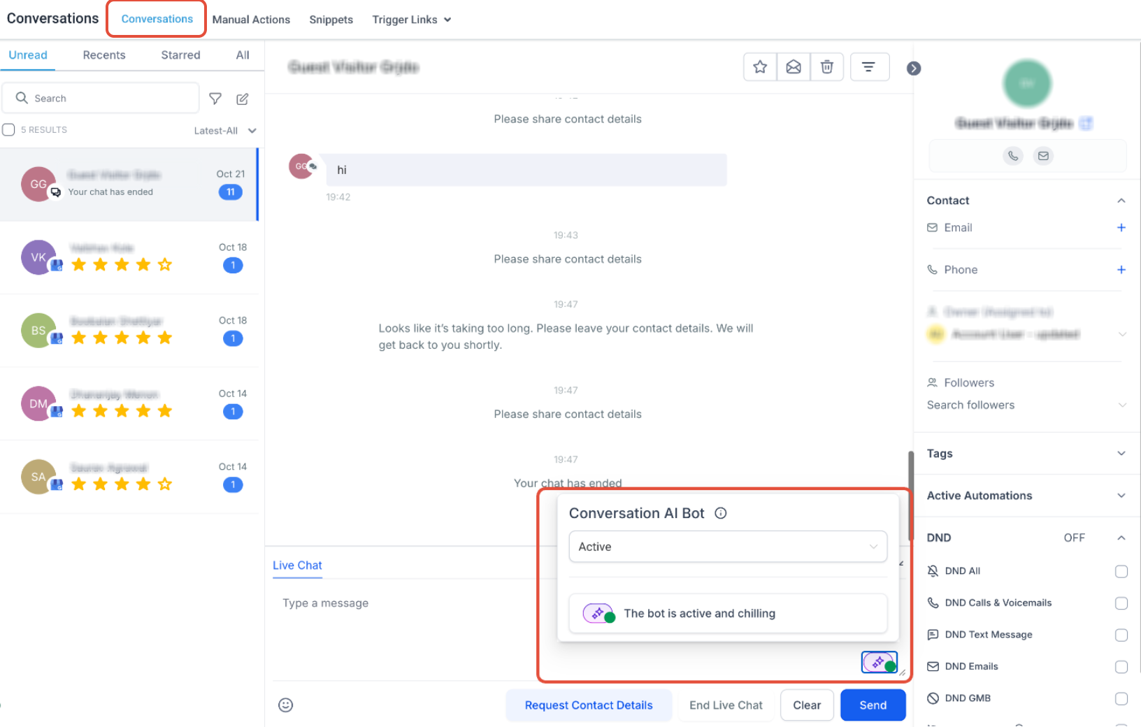 Manage Contact-Level AI Bot Settings – Where to Access Bot Status