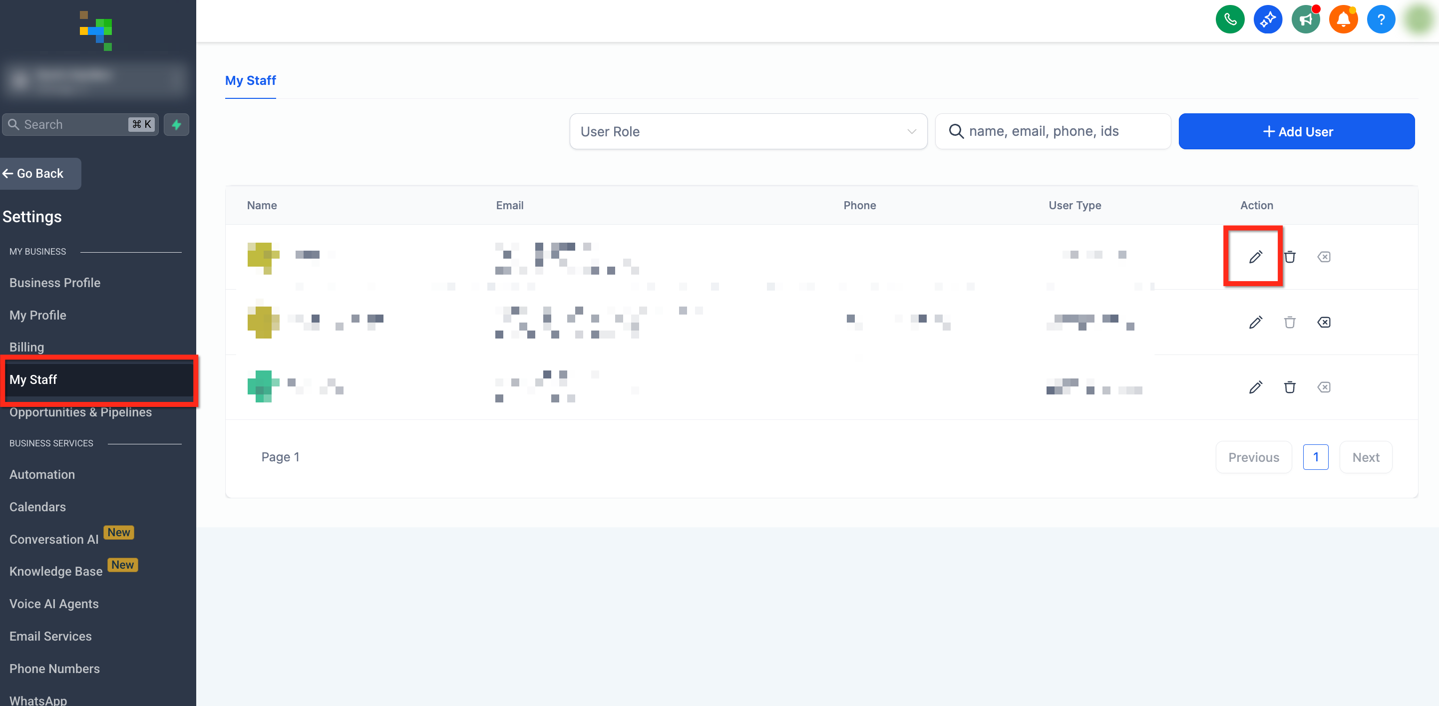 Managing Granular Permissions for Voice AI Agents – Step 1: Navigate to My Staff