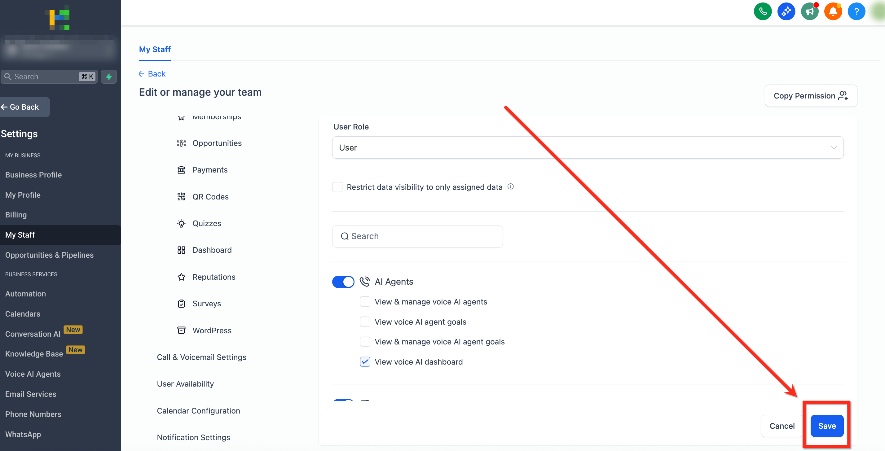 Managing Granular Permissions for Voice AI Agents – Step 4: Save your Changes