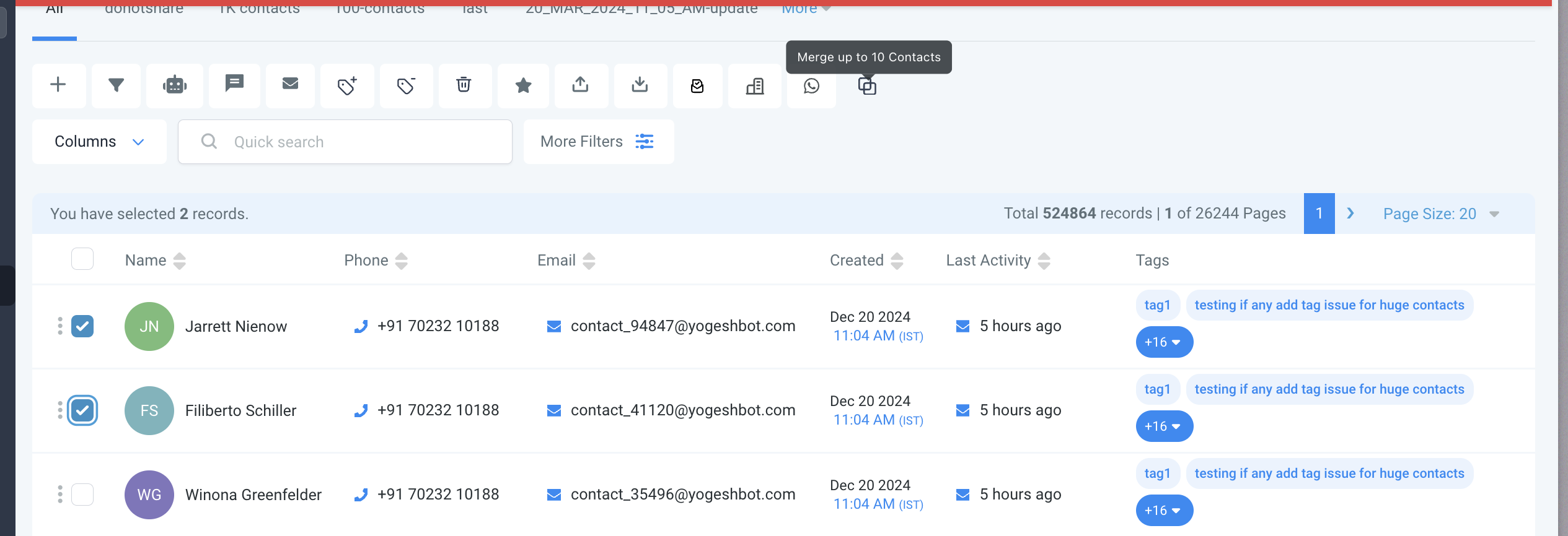 Merging Multiple Records – Step 1: Select Contacts to Merge