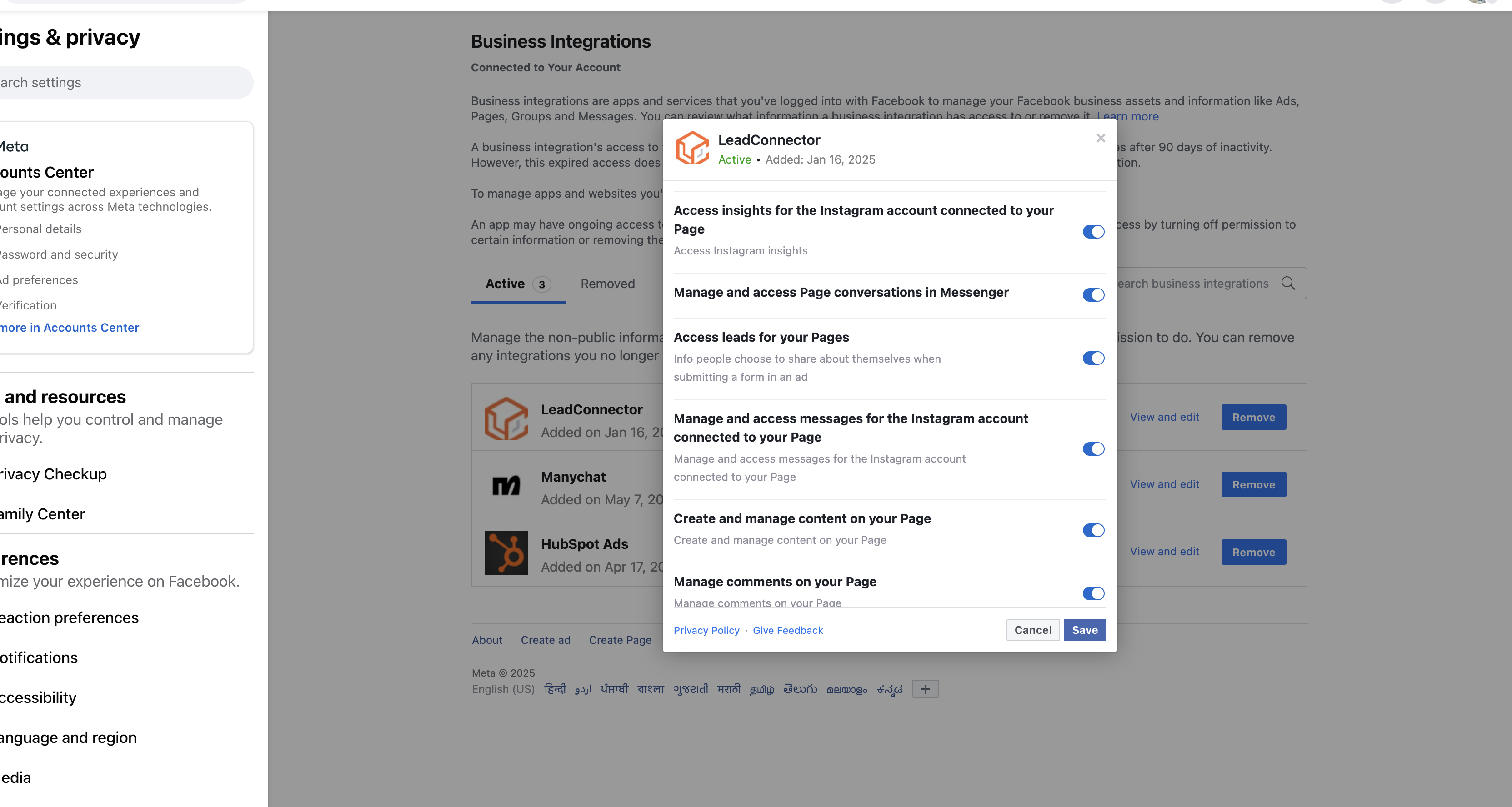 Messaging setup & troubleshoot – 1. Leadconnector should have access to send message and access message for the page (https://www.facebook.com…