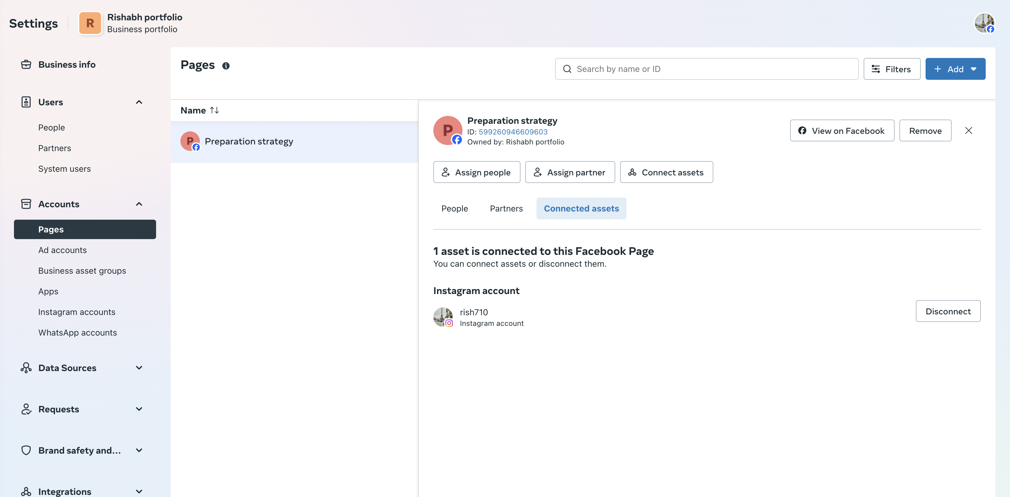 Messaging setup & troubleshoot – 3. Verify instagram account is present in connected assets list in the page connected.