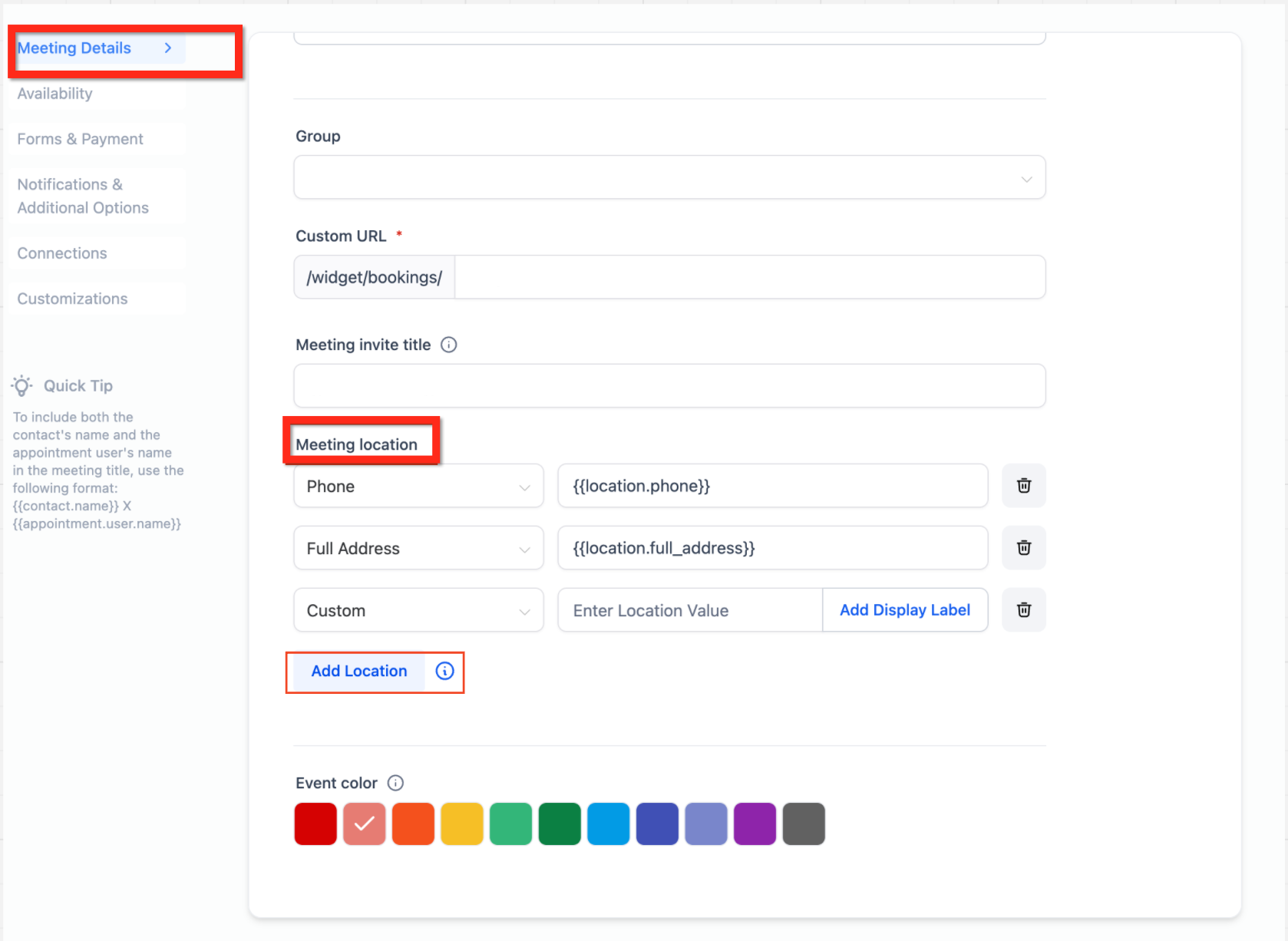 Multiple Meeting Location Selector in Calendar – Screenshot 1