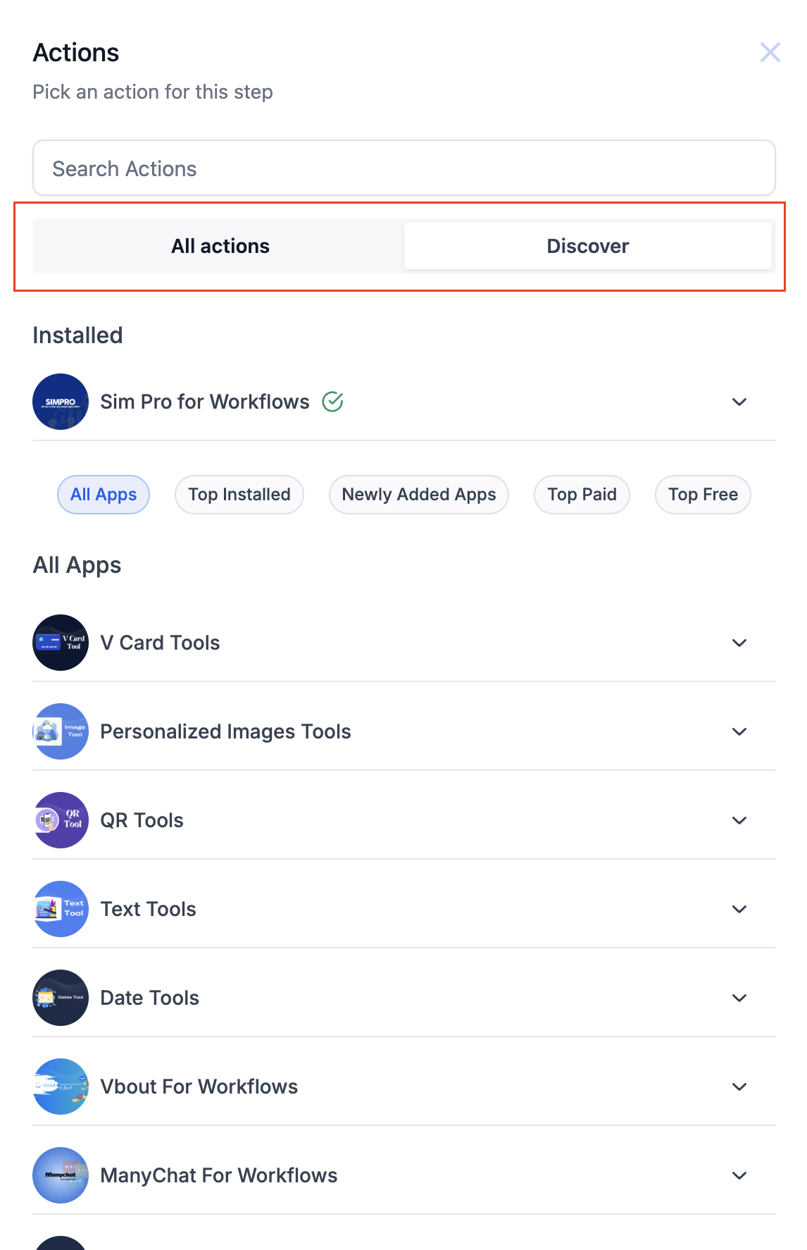 New Discover button – Workflows – New "Discover" Button