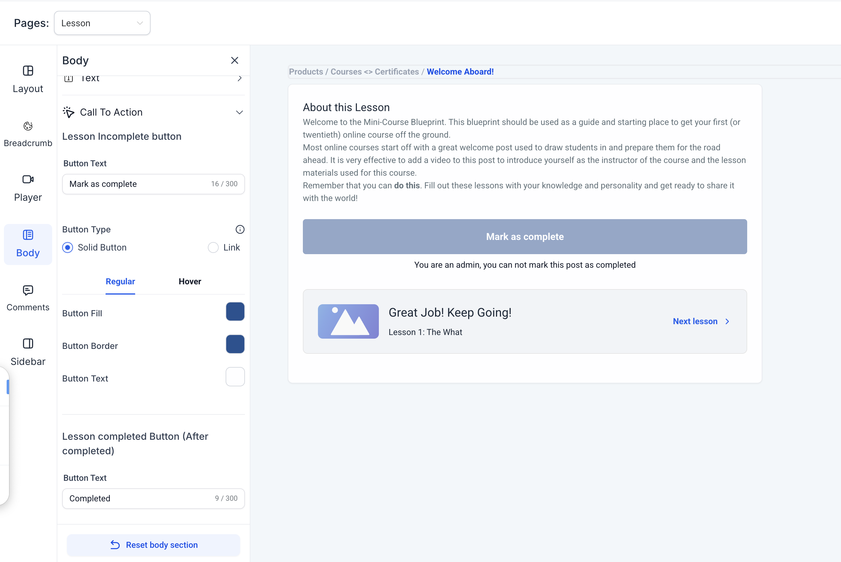 New Theme Customizer for Courses – Lesson Page Customization