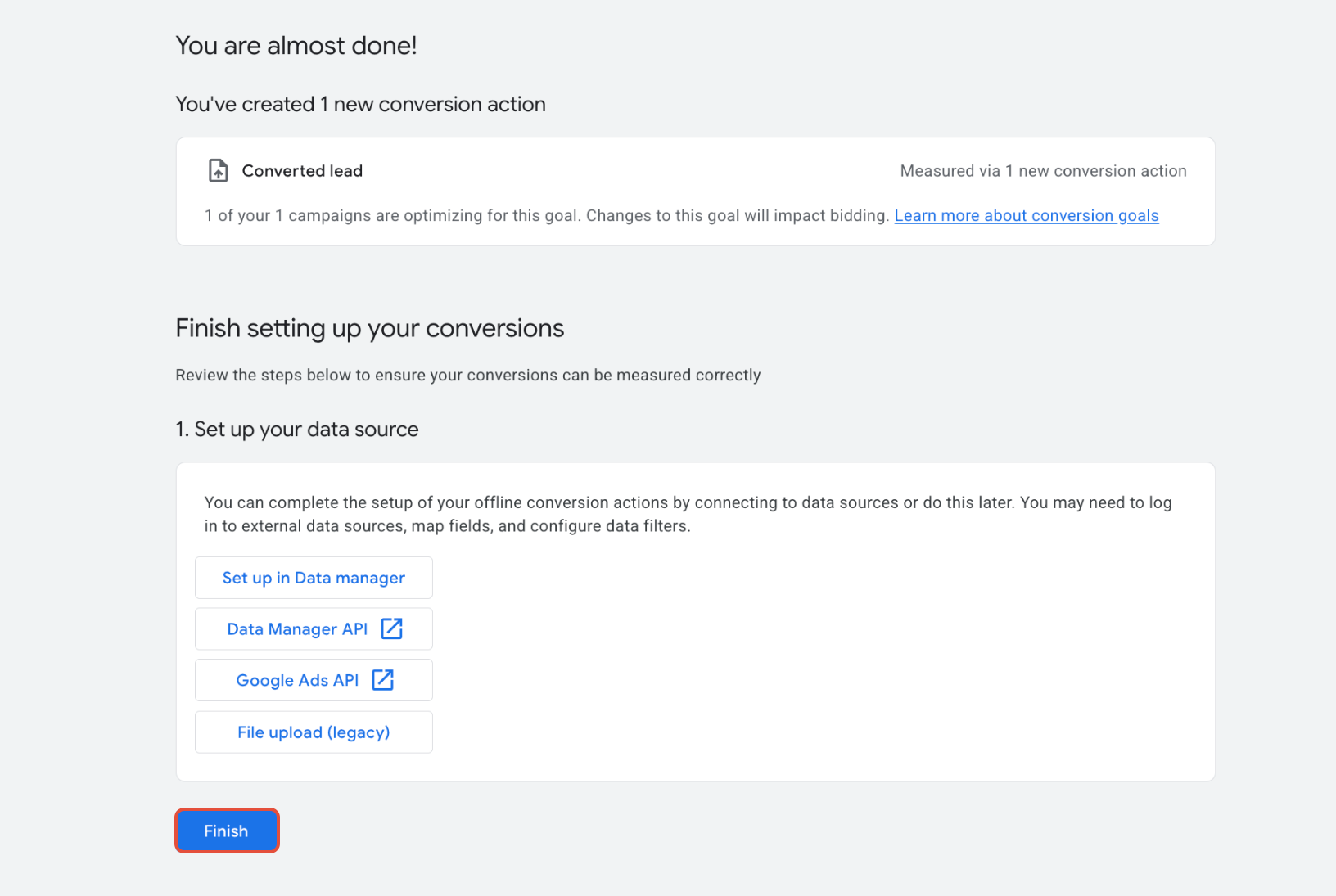 Offline Conversion Tracking Setup for Accurate Campaign Measurement – Finish Setup