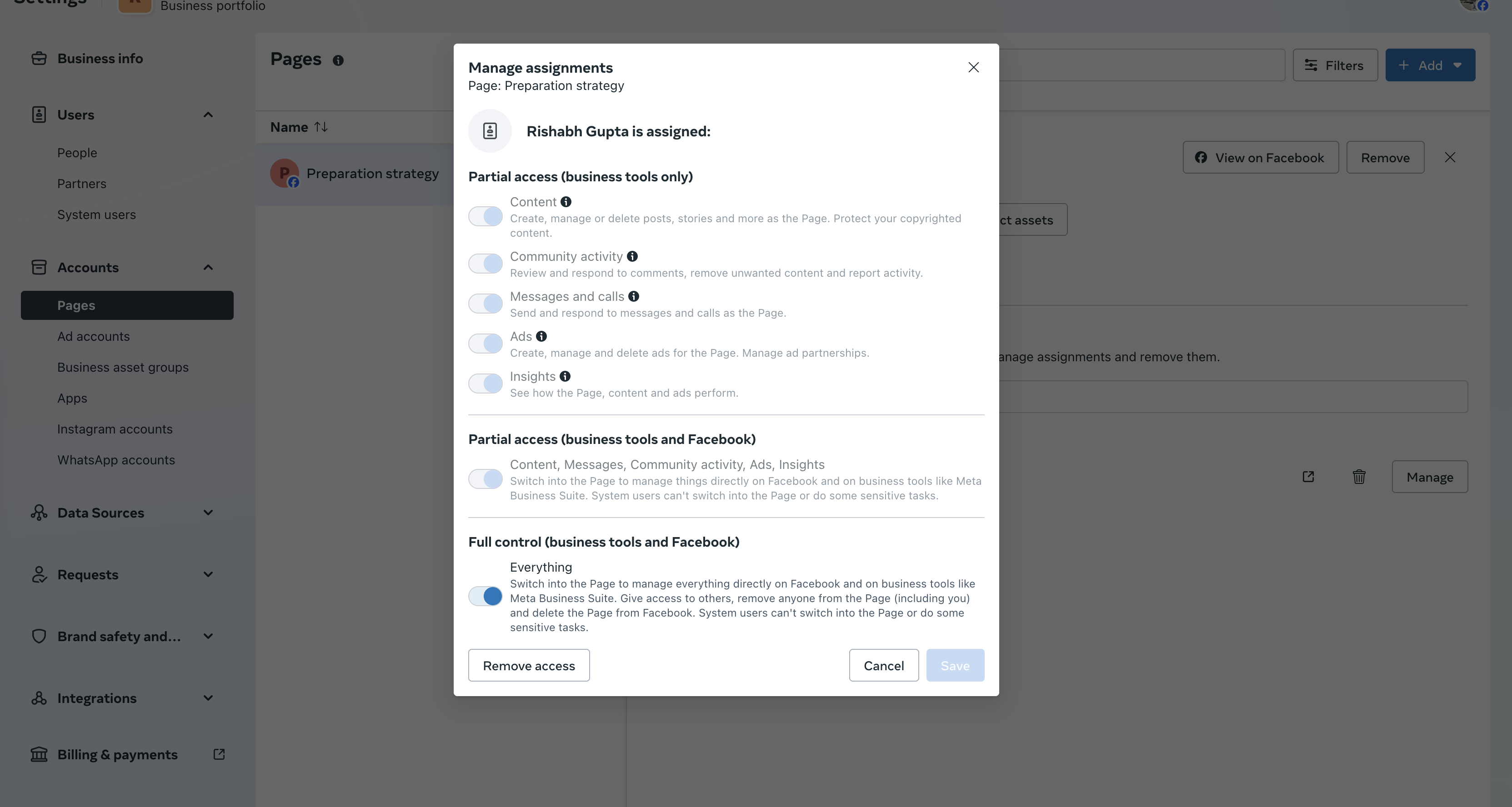 Page selection guide – 2. Facebook Account should have admin access (Full control) to the Facebook page along with all access (confi…