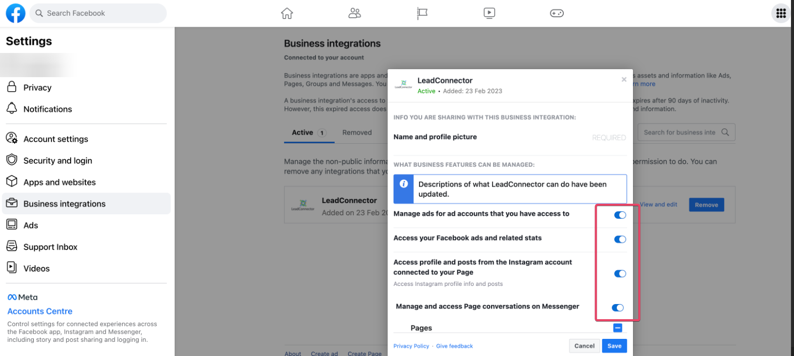 Page selection guide – 3. Leadconnector should have access to page. ( confirm by clicking view and edit CTA next to leadconnector on…