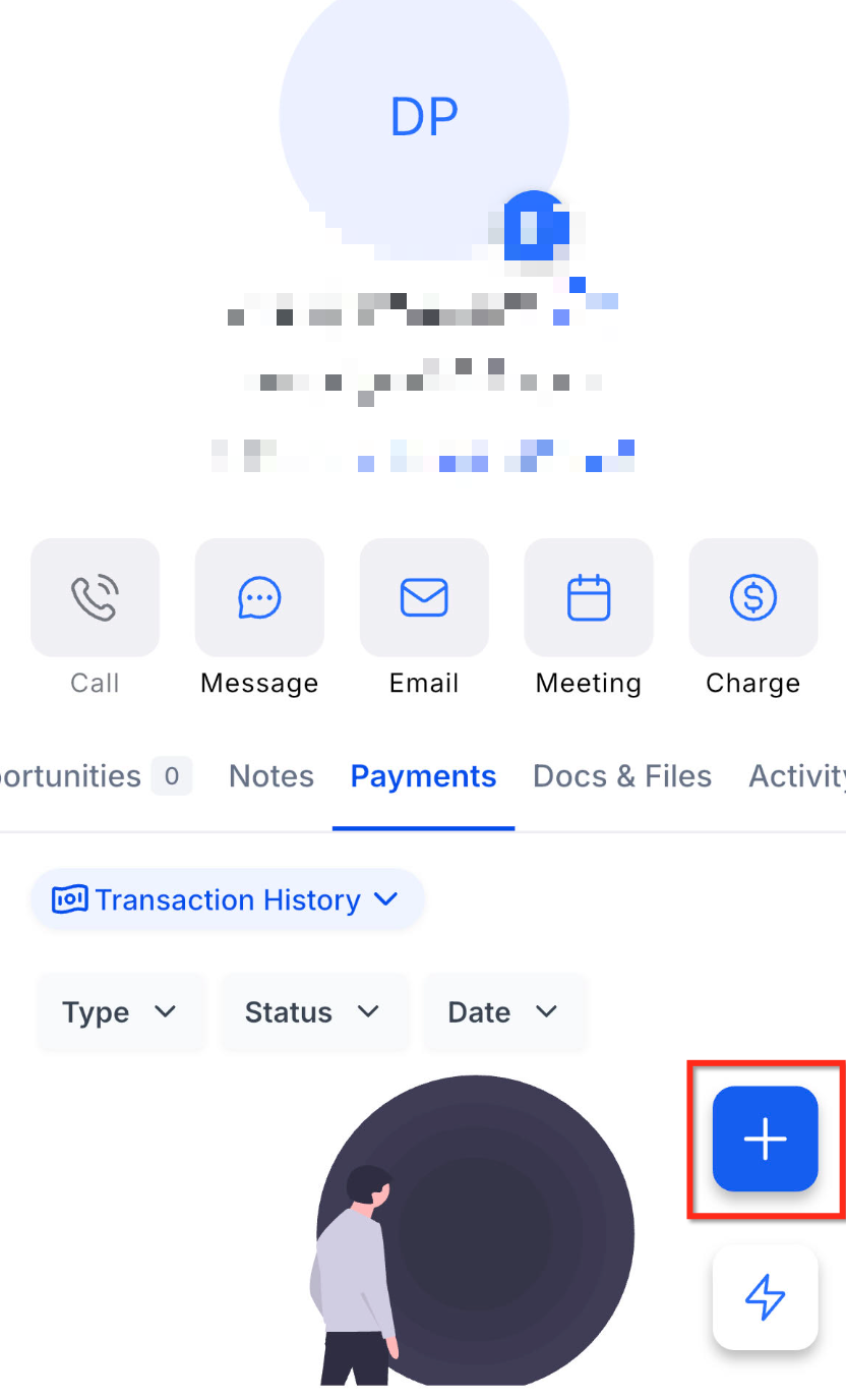 Payments Tab in Contacts and Opportunities on Mobile – From a Contact