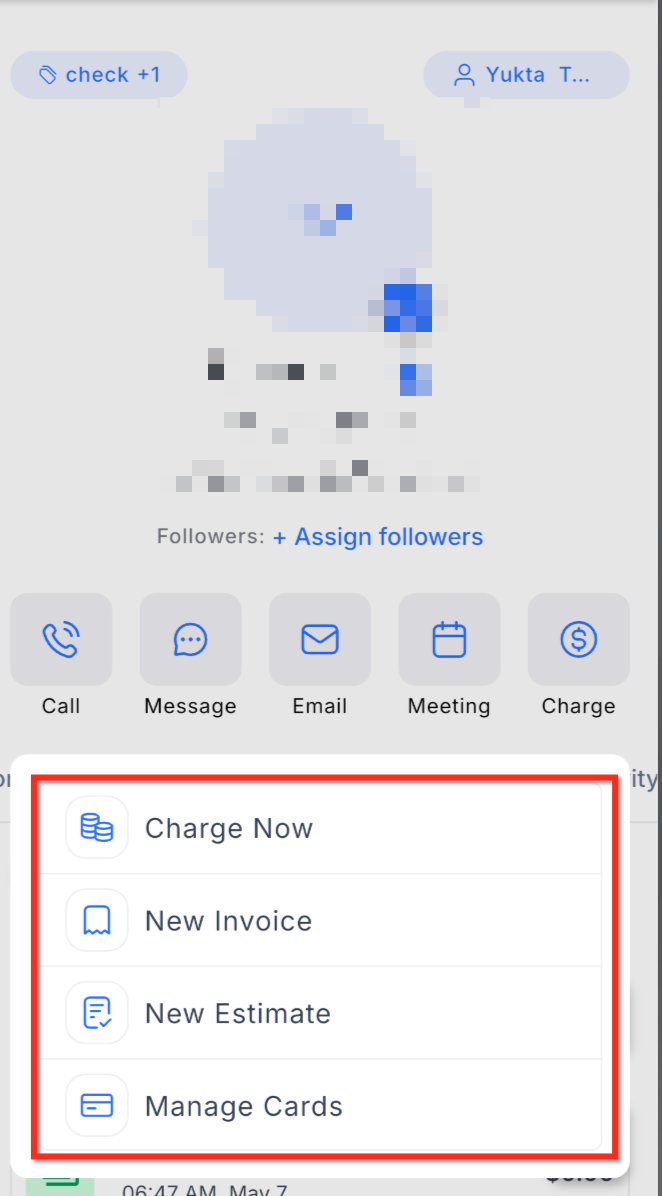 Payments Tab in Contacts and Opportunities on Mobile – From a Contact