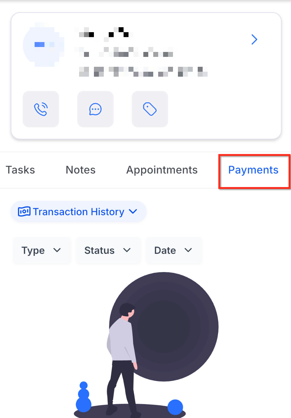 Payments Tab in Contacts and Opportunities on Mobile – From an Opportunity
