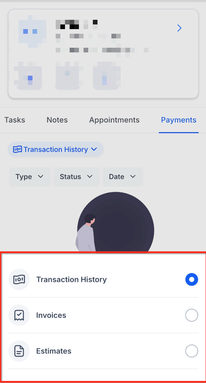 Payments Tab in Contacts and Opportunities on Mobile – From an Opportunity