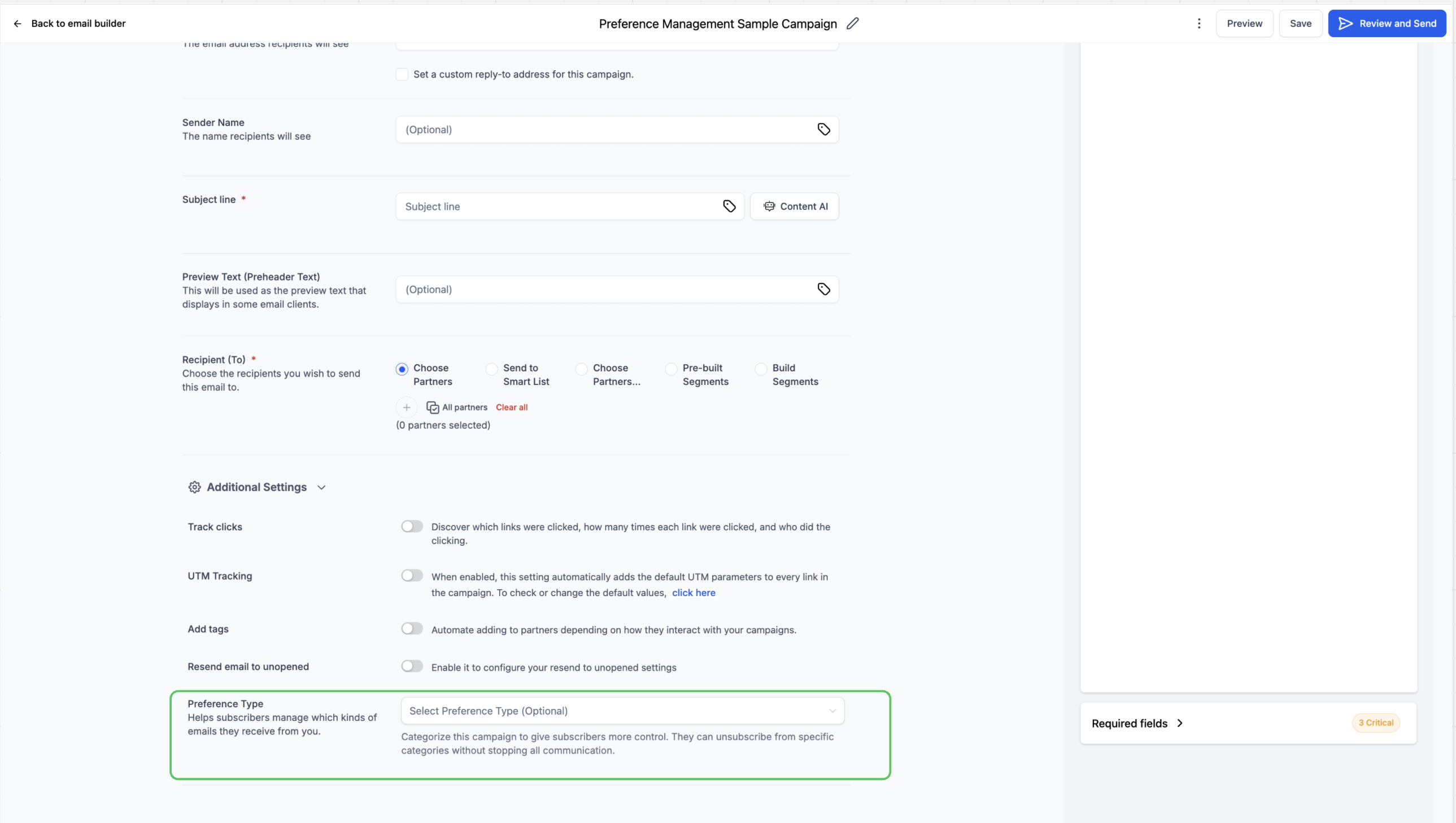 Preference Management (Email Unsubscription Management) – 3. Assign Preferences to Campaigns