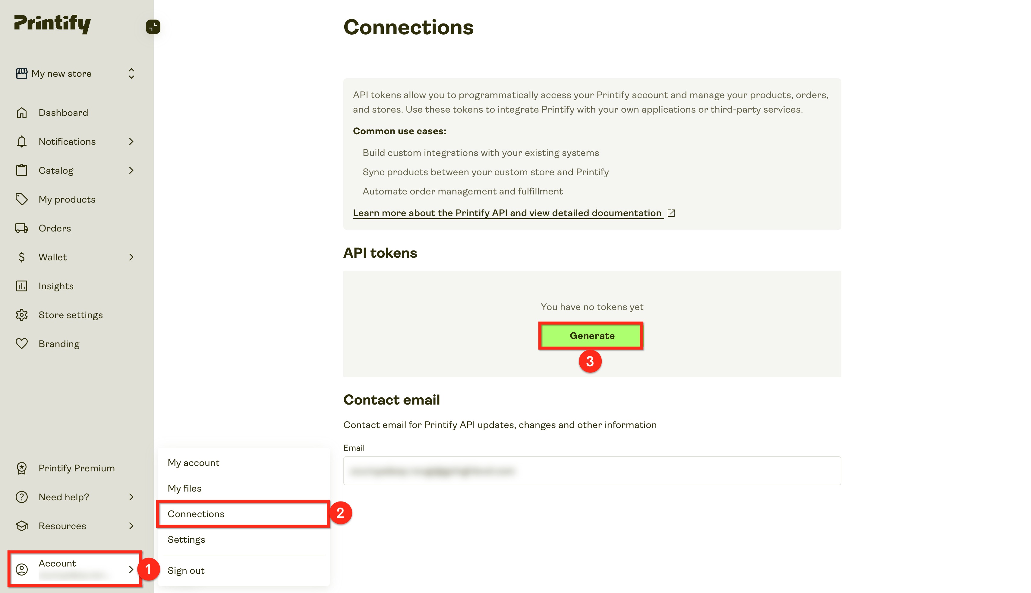 Printify Integration for Ecommerce Stores – Click on Connections.