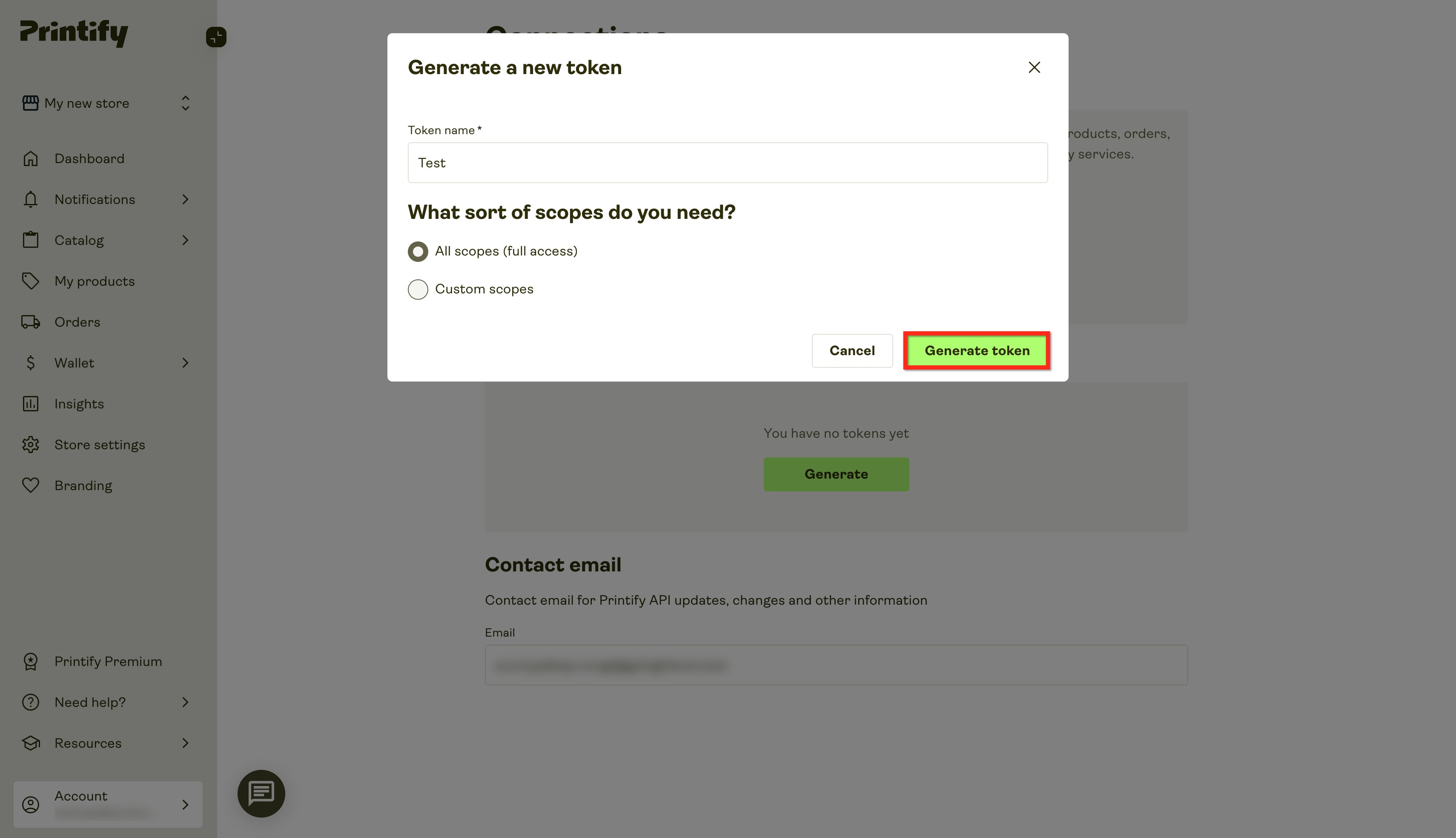 Printify Integration for Ecommerce Stores – Click on the Generate button under API Tokens.
