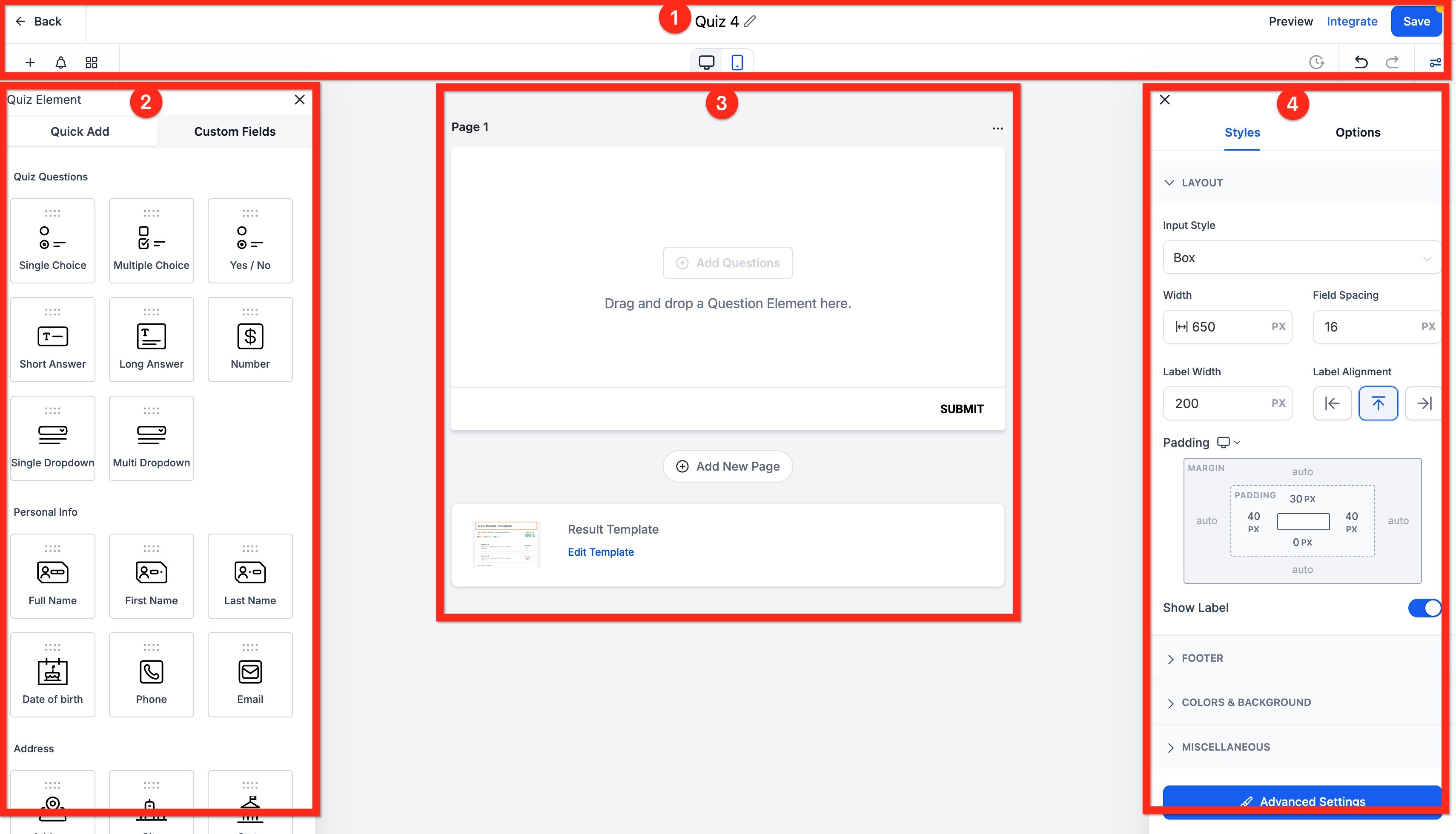 Quiz Builder Guide – Quiz Builder Layout and Navigation