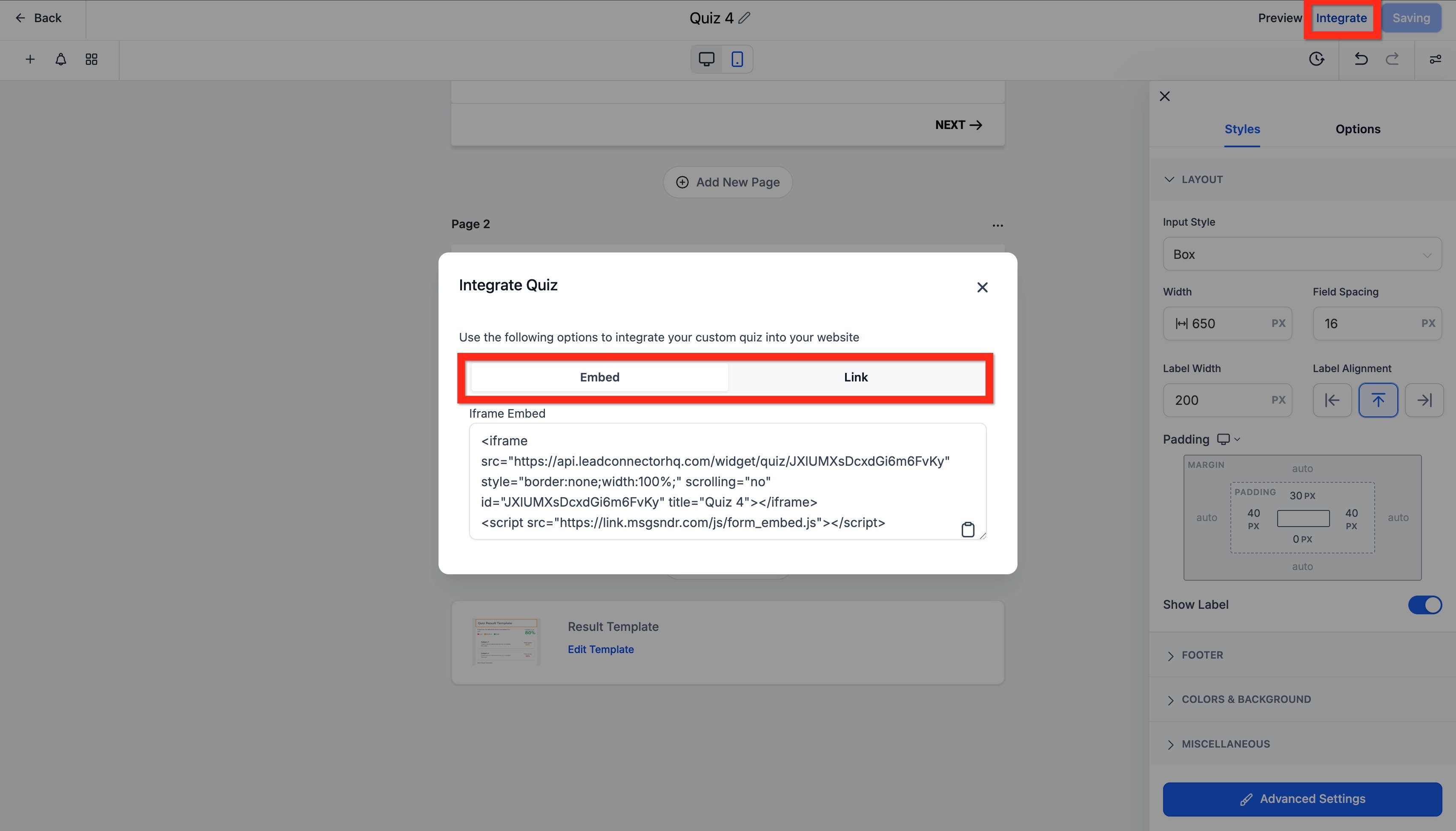 Quiz Builder Guide – Step 5: Integrate and Publish