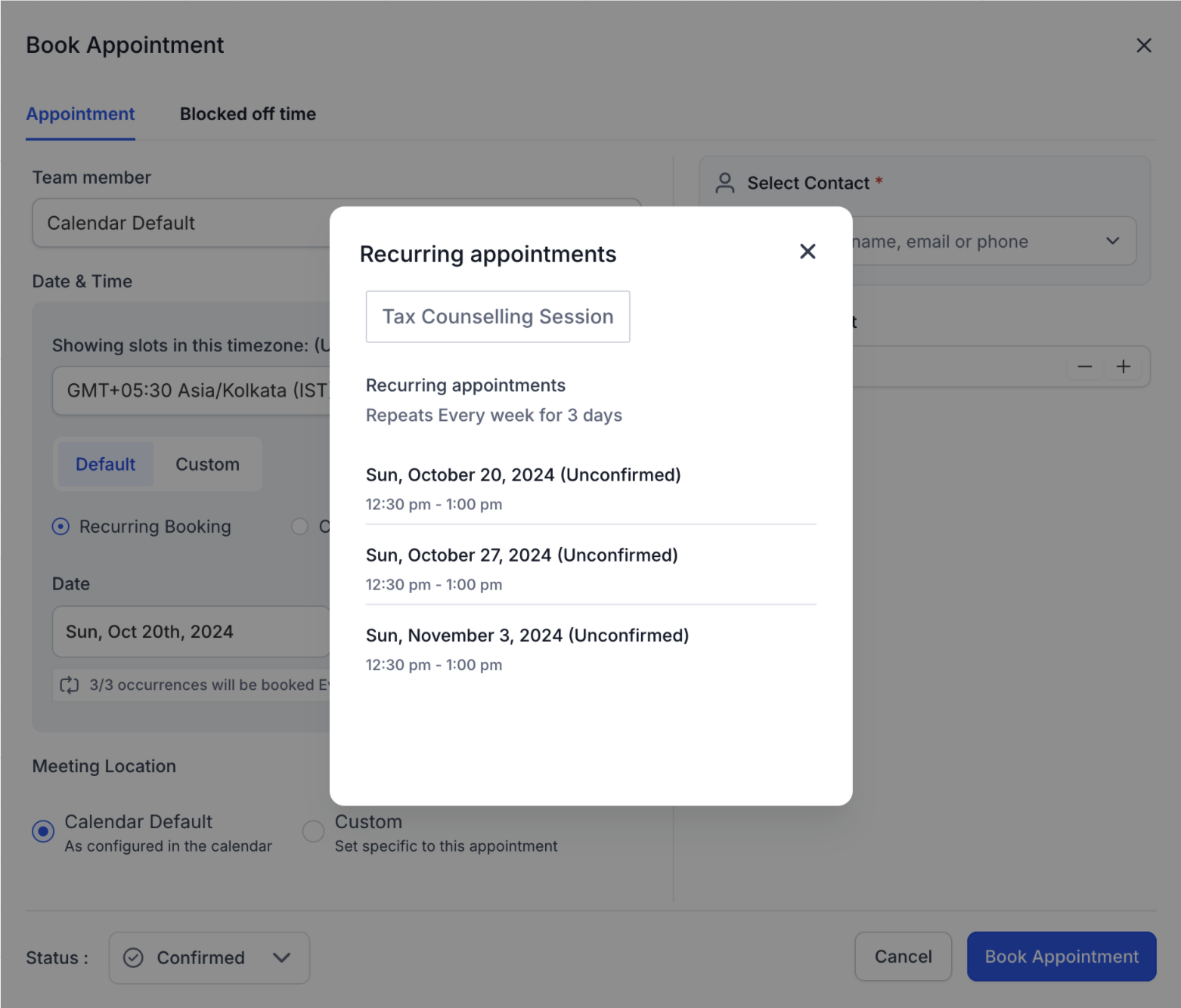 Creating Recurring Appointments via the In-App Appointment Modal