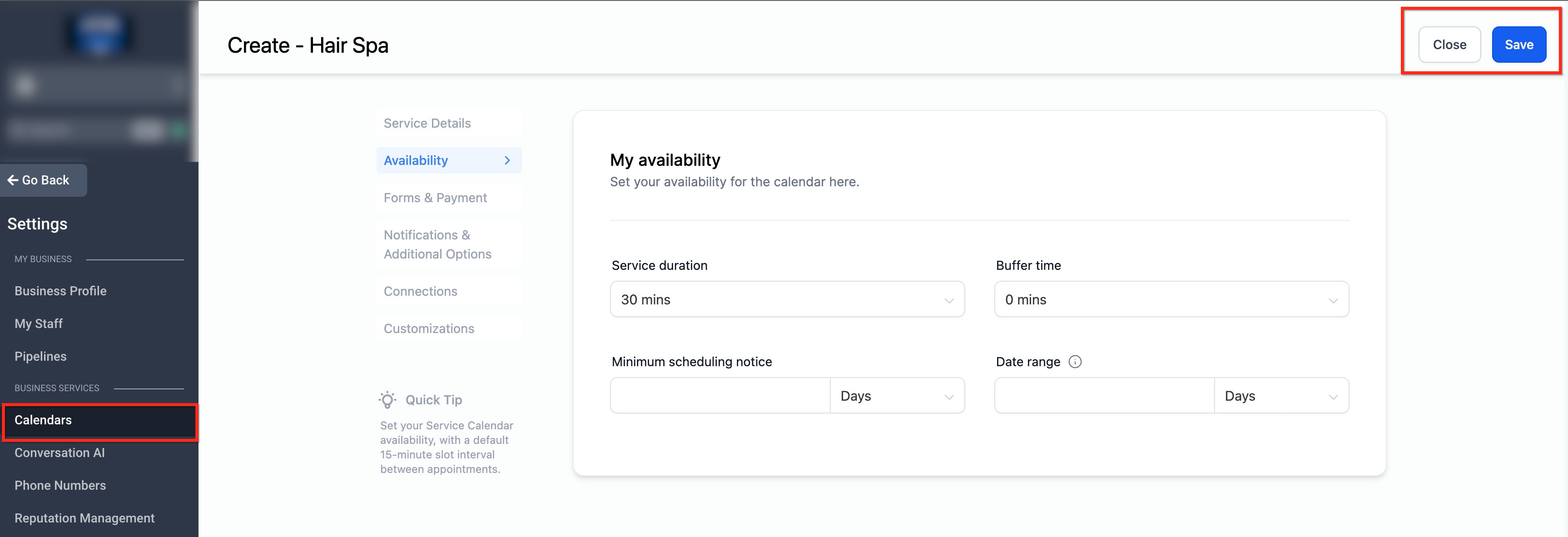 Service Calendar – Collecting Information and Handling Payments